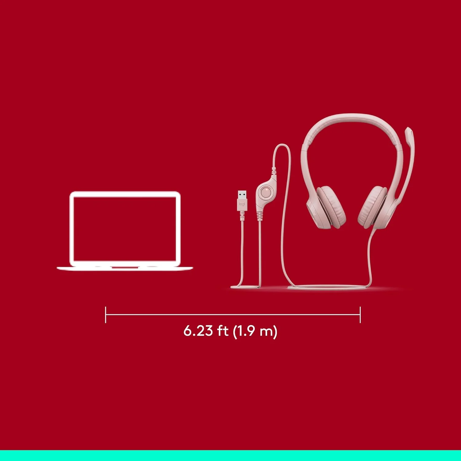Logitech H390 Wired Headset for PC/Laptop, Stereo Headphones with Noise Cancelling Microphone, USB-A, in-Line Controls, Works with Chromebook - Rose - Image 8