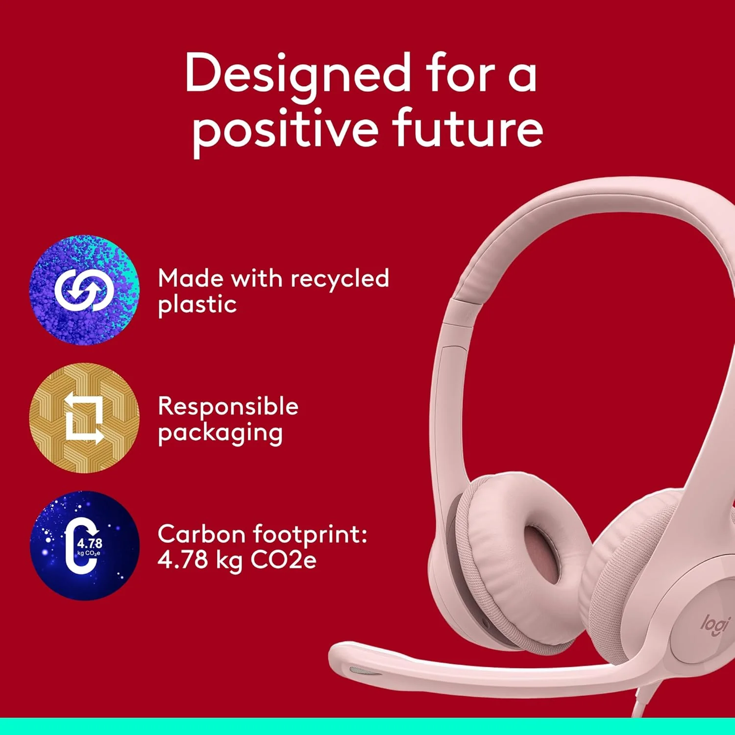 Logitech H390 Wired Headset for PC/Laptop, Stereo Headphones with Noise Cancelling Microphone, USB-A, in-Line Controls, Works with Chromebook - Rose - Image 9