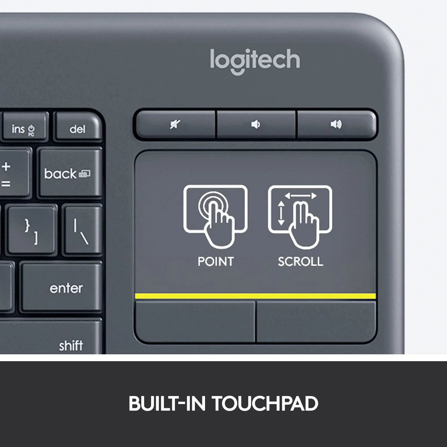 Logitech K400 Plus Wireless Touch TV Keyboard with Easy Media Control and Built-in Touchpad, HTPC Keyboard for PC-Connected TV, Windows, Android, Chrome OS, Laptop, Tablet - Black - Image 5