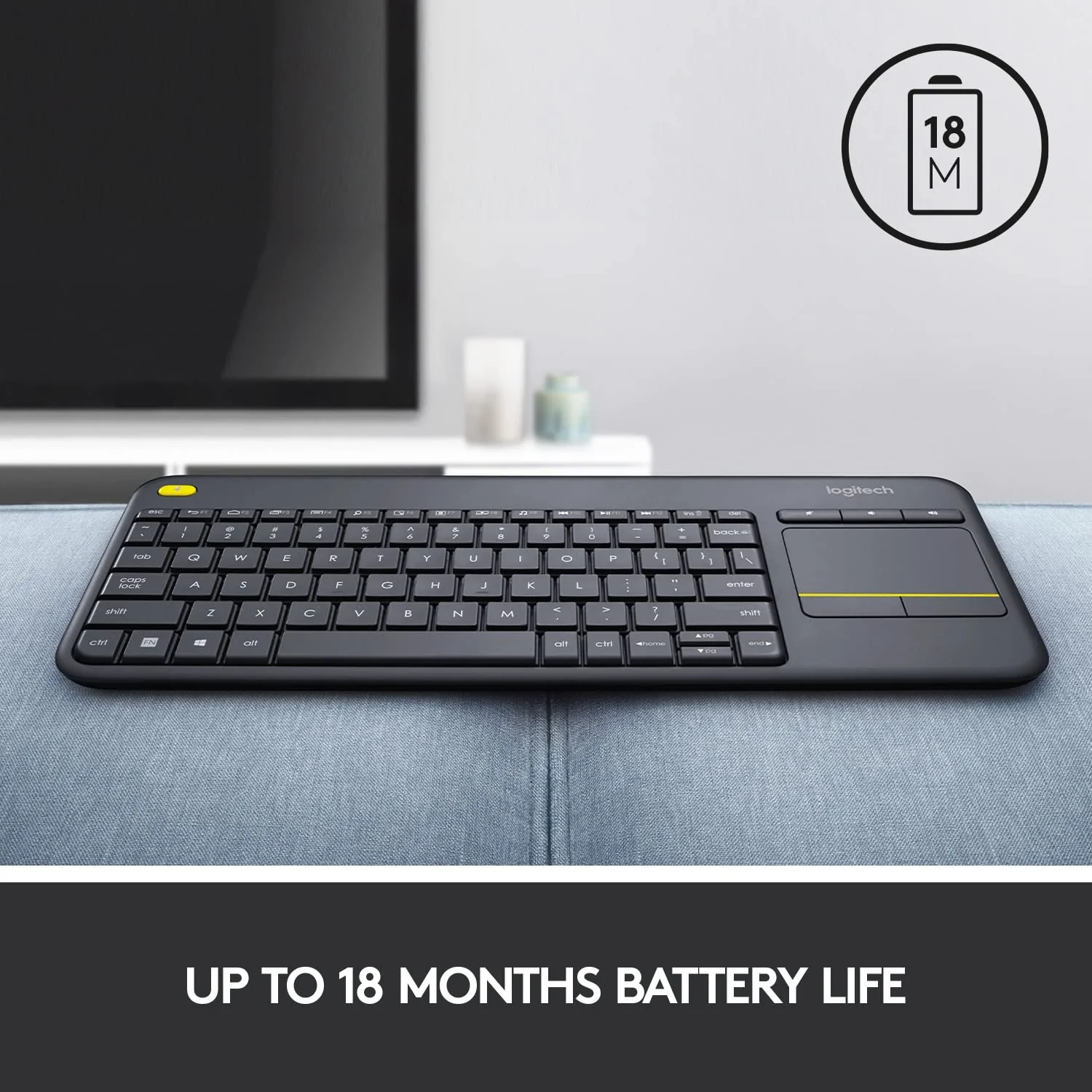 Logitech K400 Plus Wireless Touch TV Keyboard with Easy Media Control and Built-in Touchpad, HTPC Keyboard for PC-Connected TV, Windows, Android, Chrome OS, Laptop, Tablet - Black - Image 8