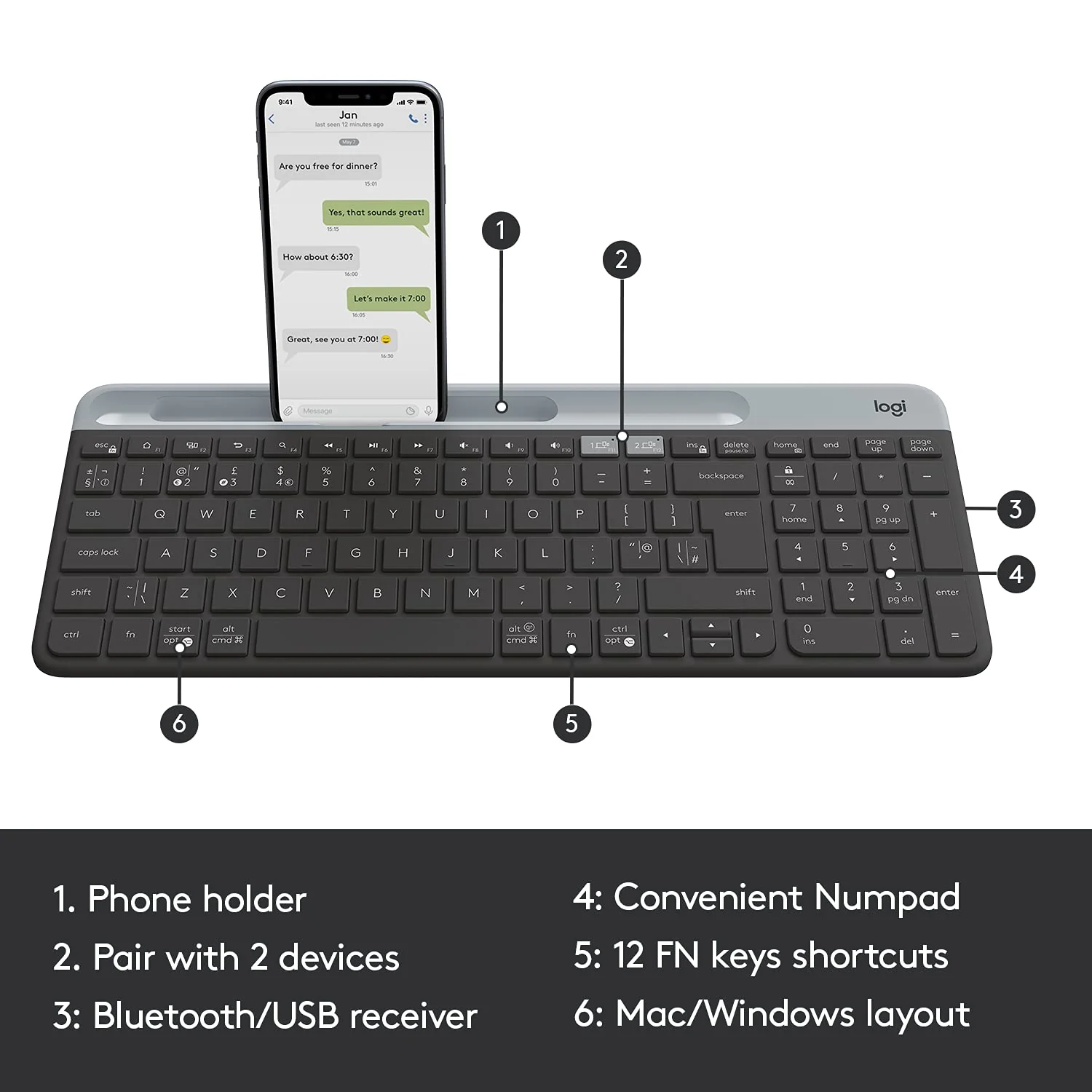 Logitech K580 Slim Multi-Device Wireless Keyboard Bluetooth/Receiver - Image 7