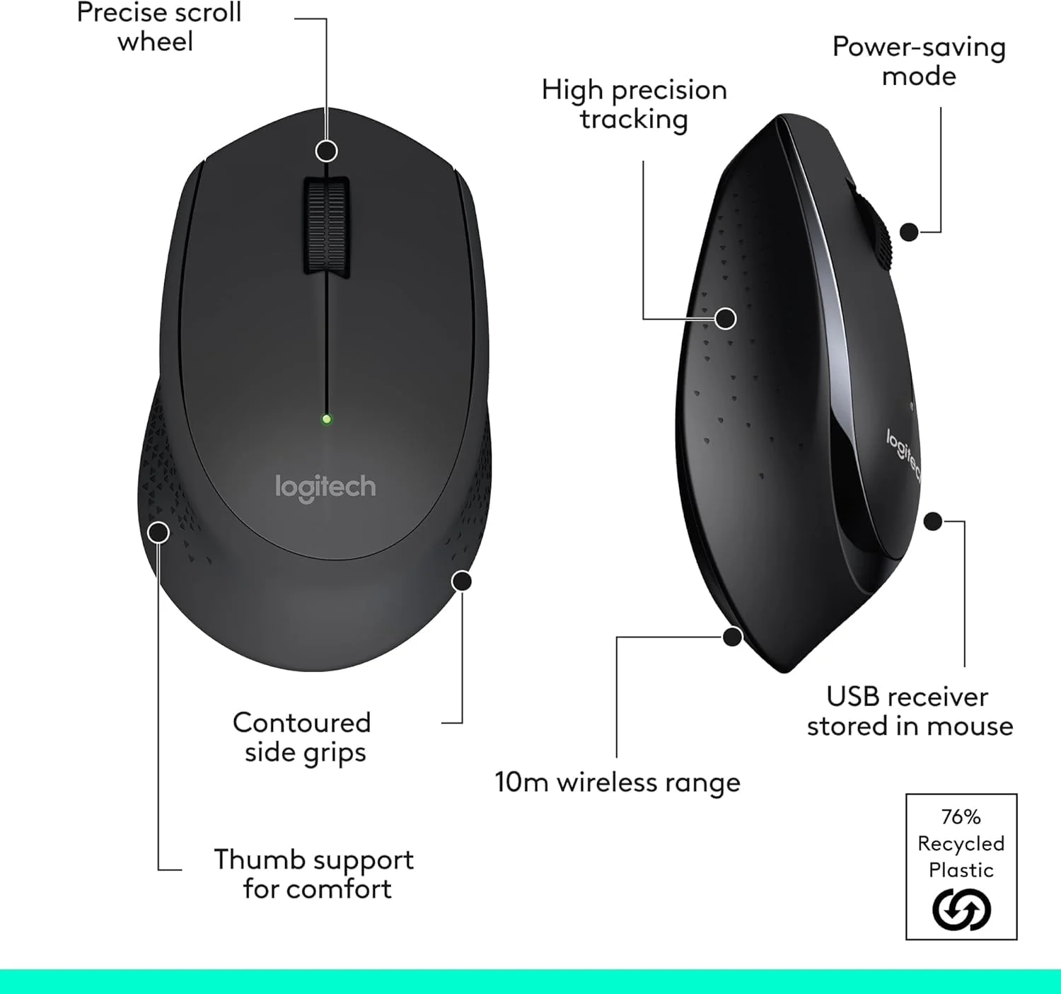 Logitech MK345 Wireless Keyboard and Mouse Set Full-Sized Keyboard with Palm Rest and Comfortable Right-Handed Mouse, 2.4 GHz Wireless USB Receiver, Compatible with PC, Laptop - Black - Image 10