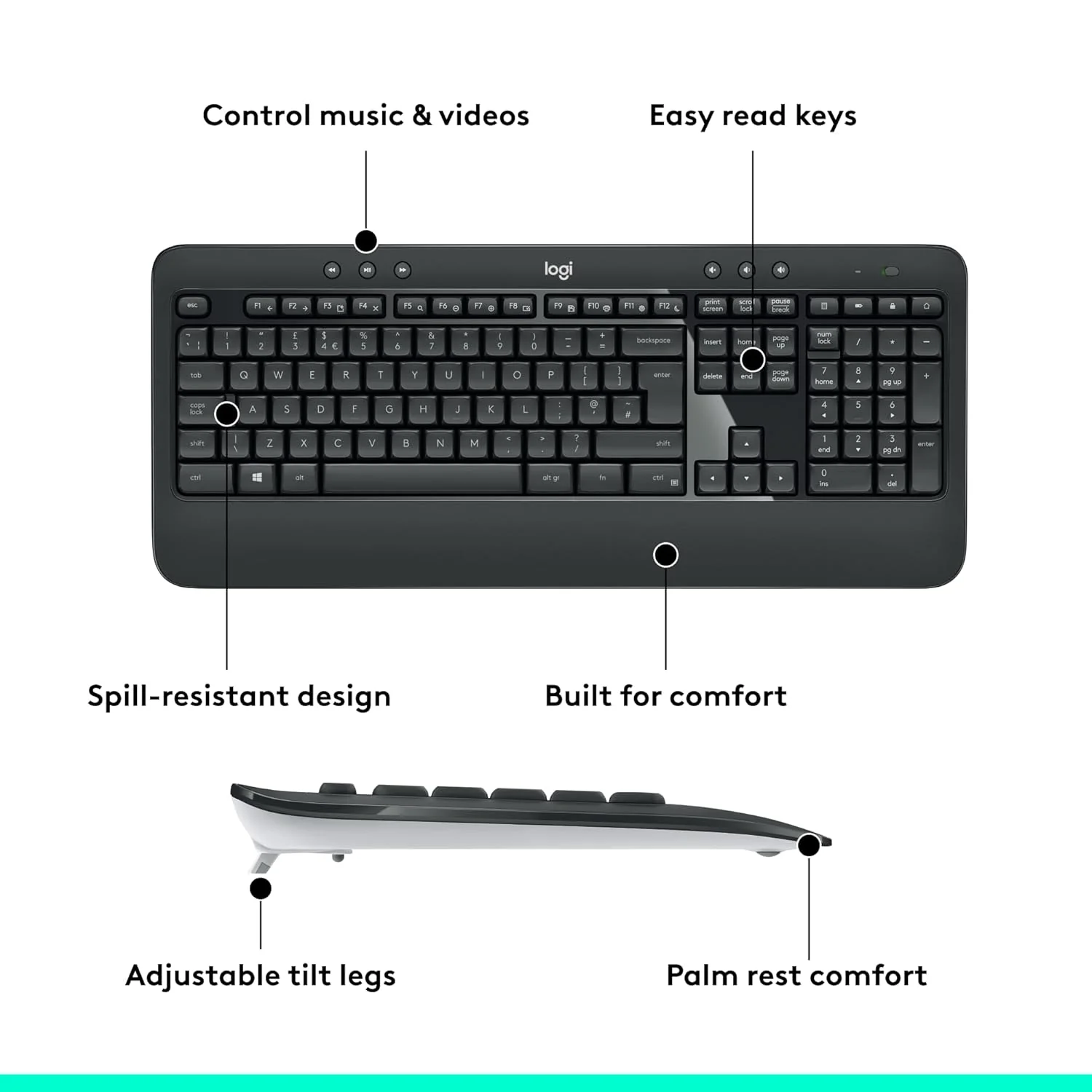 Logitech MK540 Advanced Wireless Keyboard and Mouse Combo for Windows, 2.4 GHz Unifying USB-Receiver, Multimedia Hotkeys, 3-Year Battery Life, for PC, Laptop - Image 6