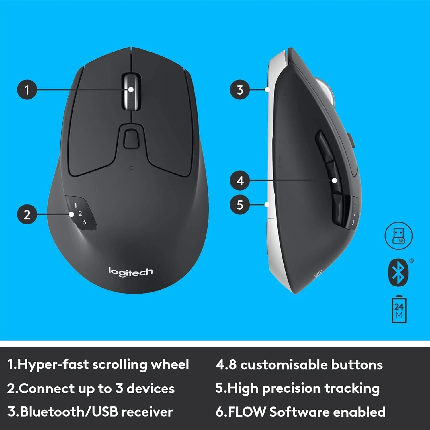 Logitech MK850 Multi-Device Wireless Keyboard and Mouse Set - Image 4