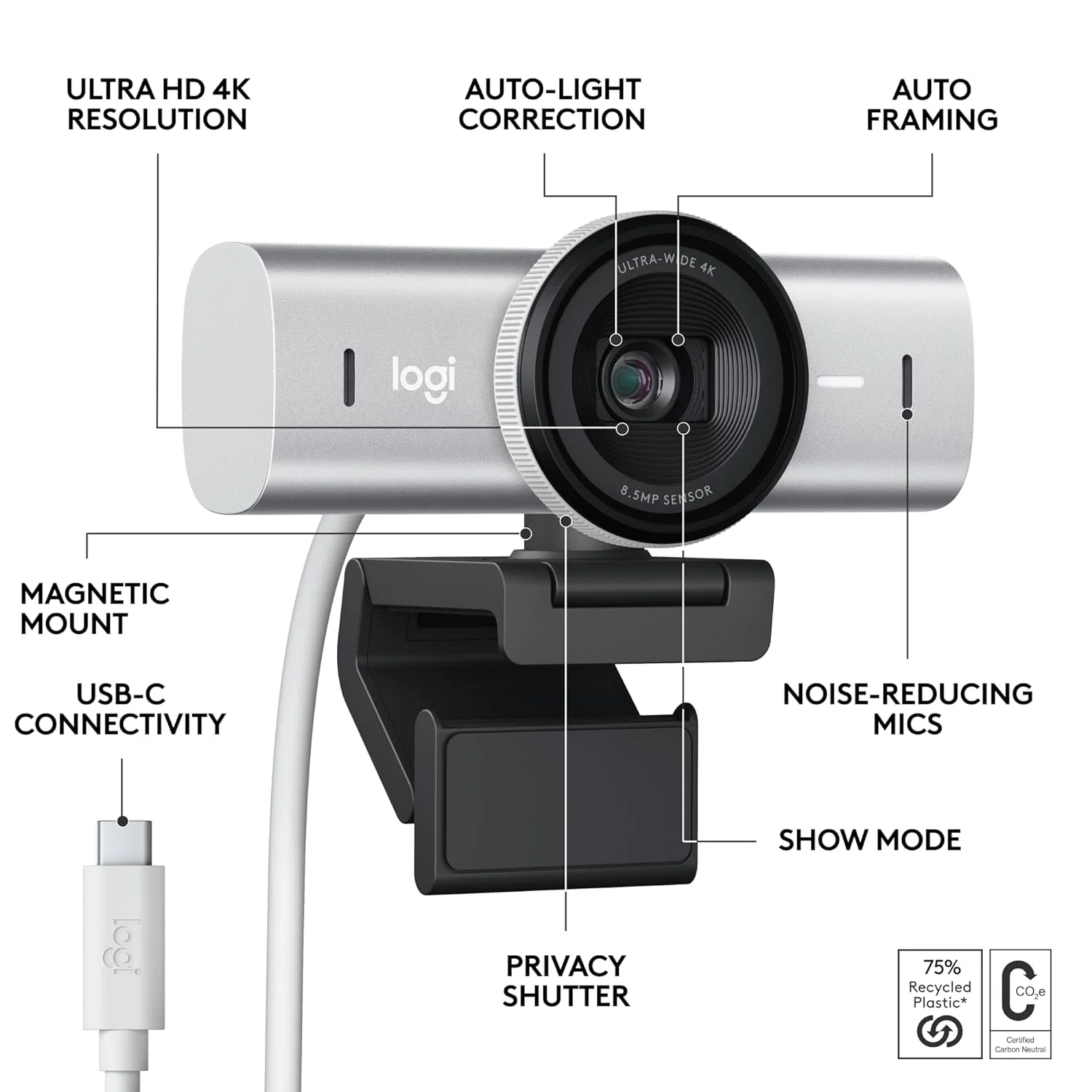 Logitech MX Brio Ultra HD 4K Collaboration and Streaming Webcam with Free Adobe Subscription, 1080p at 60 FPS, Dual Noise Reducing Mics, Show Mode, USB-C, Webcam Cover - Image 11