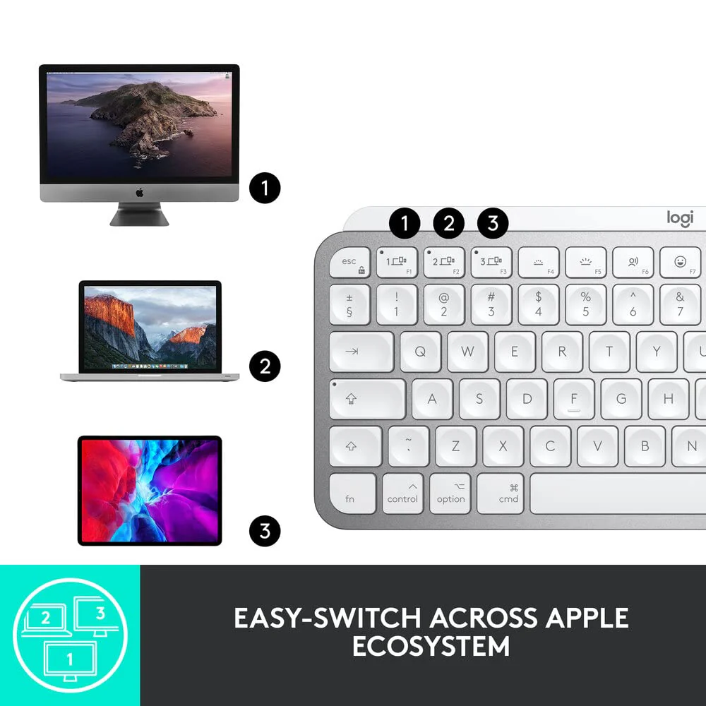 Logitech MX Keys Mini for Mac Minimalist Wireless Illuminated Keyboard with Free Adobe Subscription, Compact, Bluetooth, Backlit Keys, USB-C, Tactile Typing, Metal Build-Pale Grey - Image 4