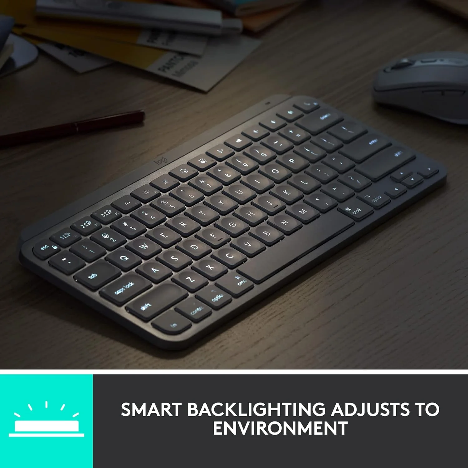Logitech MX Keys Mini for Mac Minimalist Wireless Illuminated Keyboard with Free Adobe Subscription, Compact, Bluetooth, Backlit Keys, USB-C, Tactile Typing, Metal Build-Pale Grey - Image 9