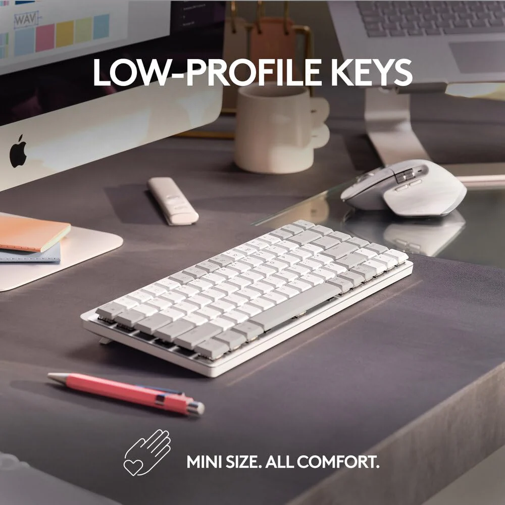 Logitech MX Mechanical Mini for Mac Wireless Illuminated Keyboard with Free Adobe subscription, Low-Profile Performance Switches, Tactile Quiet Keys, Backlit, Bluetooth, USB-C, Apple, iPad - Pale Grey - Image 3