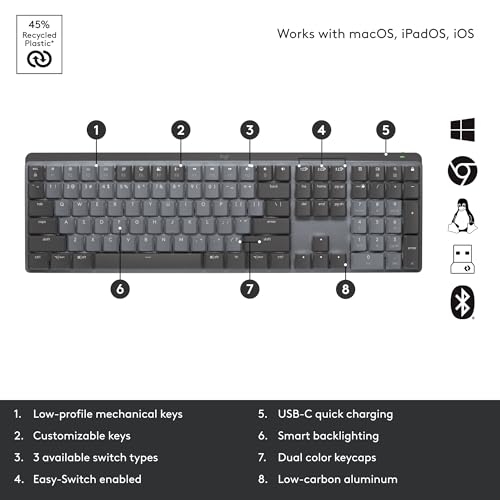 Logitech MX Mechanical Wireless Illuminated Performance Keyboard with Free Adobe Subscription, Linear Switches, Backlit Keys, Bluetooth, USB-C - Image 7