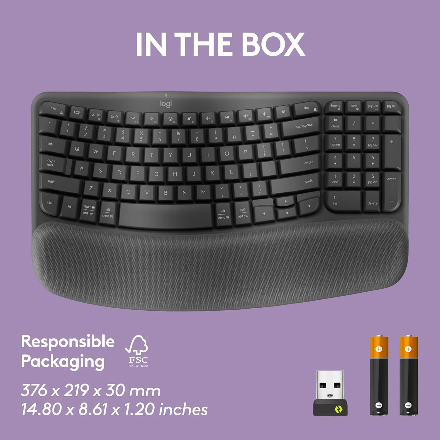 Logitech Wave Keys Wireless Ergonomic Keyboard with Cushioned Palm Rest (Without Receiver & Stand) - Image 6