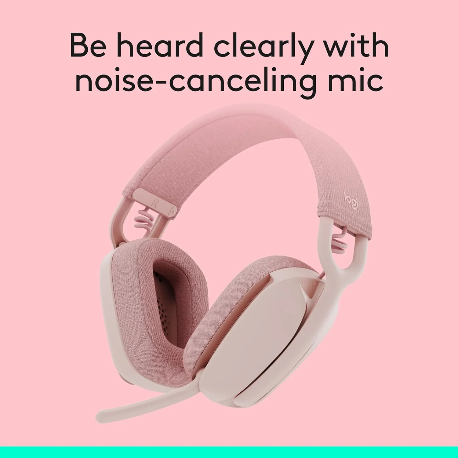 Logitech Zone Vibe 100 Lightweight Wireless Over-Ear Headphones with Noise-Cancelling Microphone, Advanced Multipoint Bluetooth Headset, Works with Teams, Google Meet, Zoom, Mac/PC - Rose - Image 3