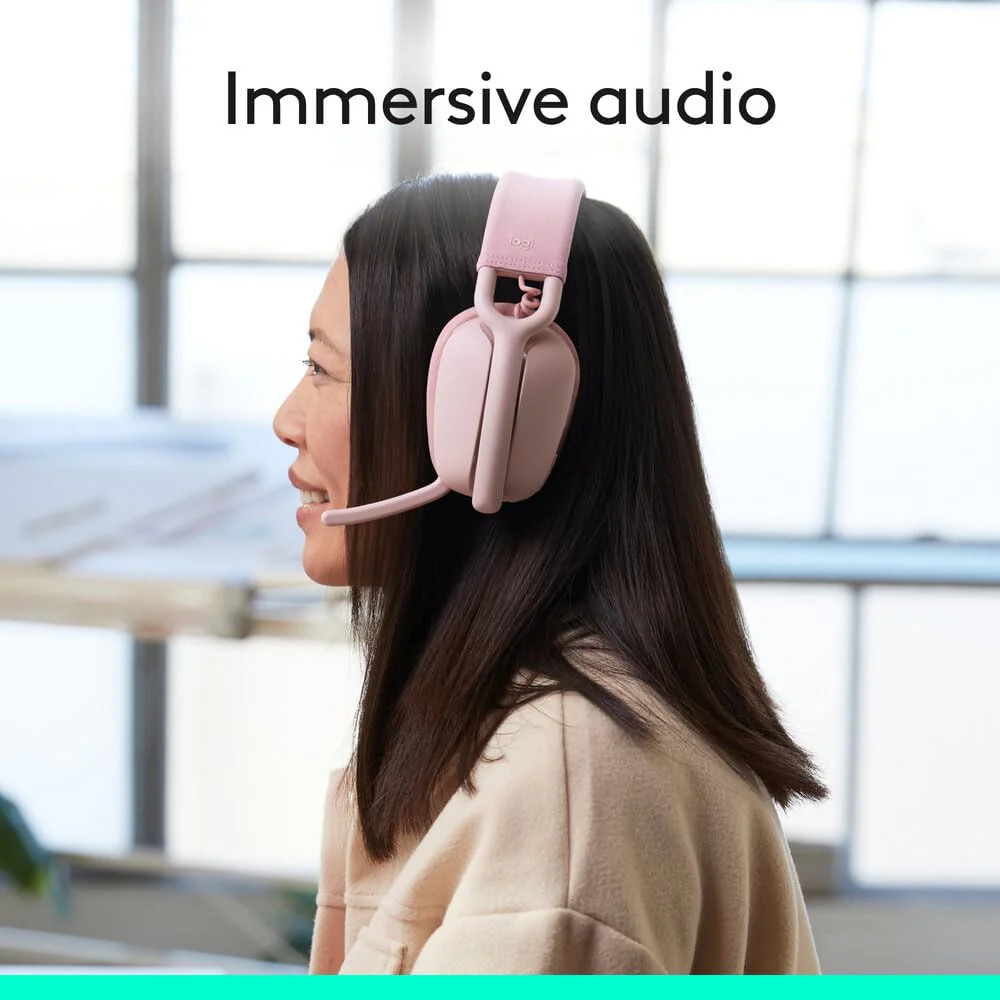 Logitech Zone Vibe 100 Lightweight Wireless Over-Ear Headphones with Noise-Cancelling Microphone, Advanced Multipoint Bluetooth Headset, Works with Teams, Google Meet, Zoom, Mac/PC - Rose - Image 4