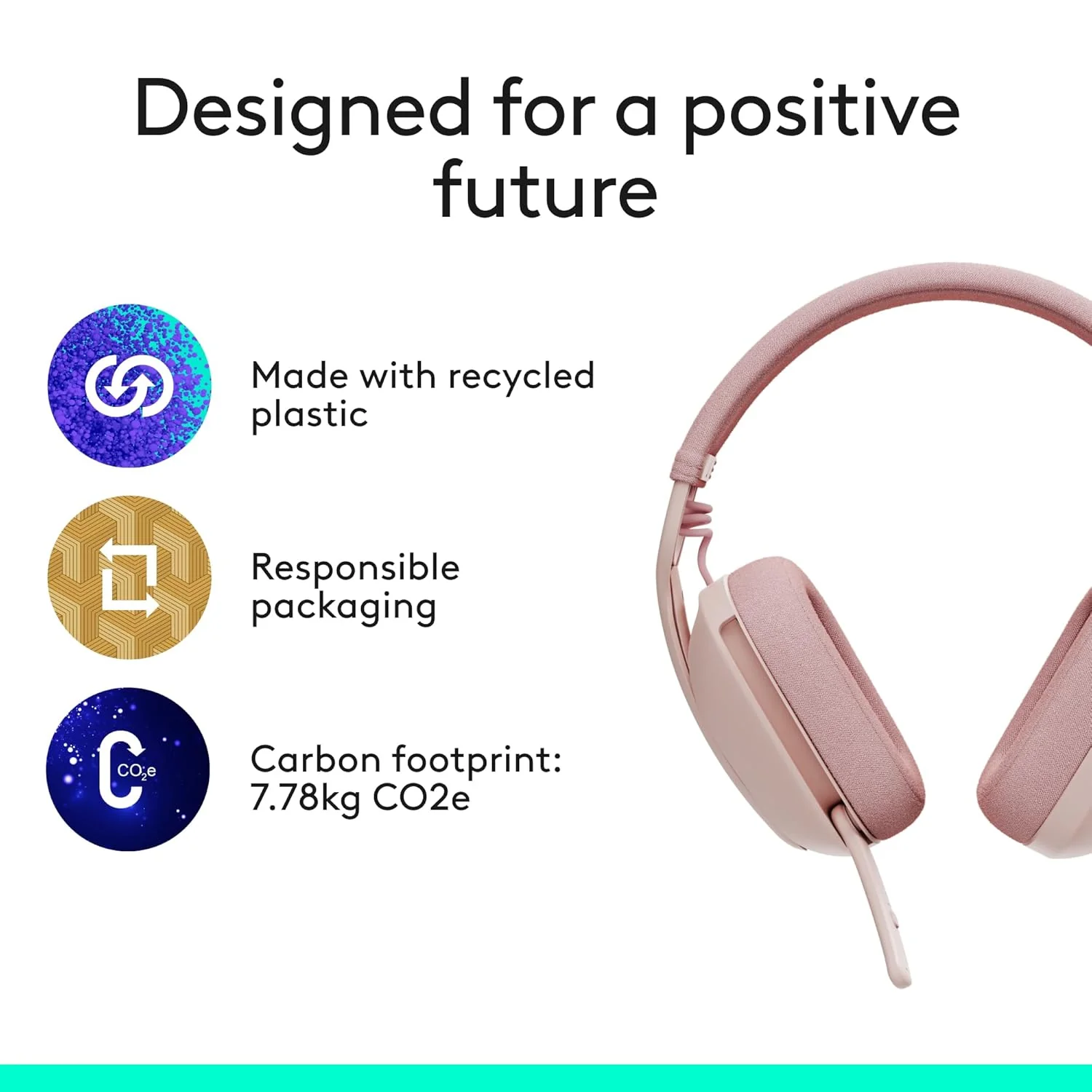 Logitech Zone Vibe 100 Lightweight Wireless Over-Ear Headphones with Noise-Cancelling Microphone, Advanced Multipoint Bluetooth Headset, Works with Teams, Google Meet, Zoom, Mac/PC - Rose - Image 9