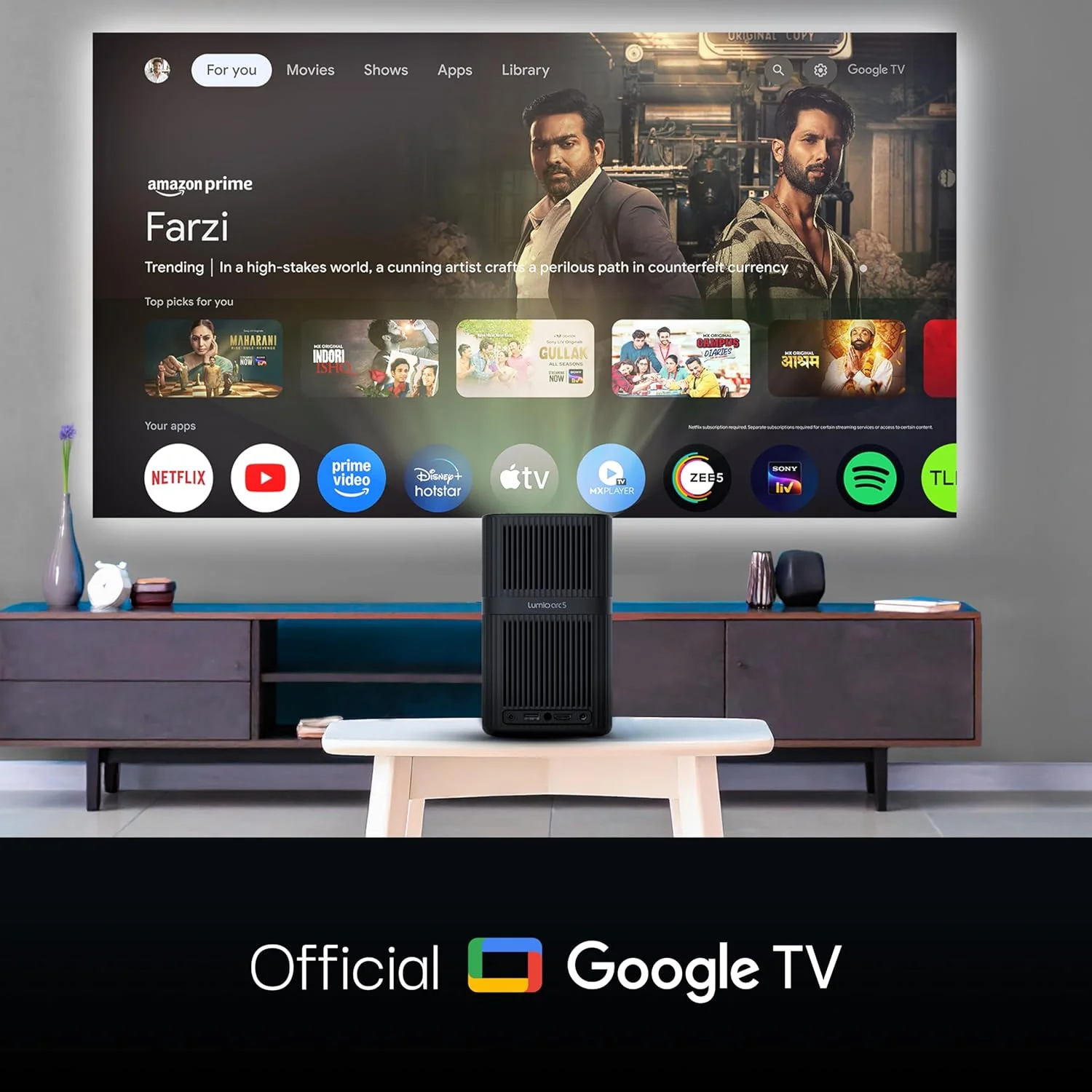 Lumio Arc 5 Projector | Official Google TV & Netflix | 1080p Full HD | 4K Downscaling via HDMI | 200 ANSI Lumens | 100" Screen | Auto Keystone, Obstacle Avoidance | Dolby Audio | Bluetooth Speaker - Image 3