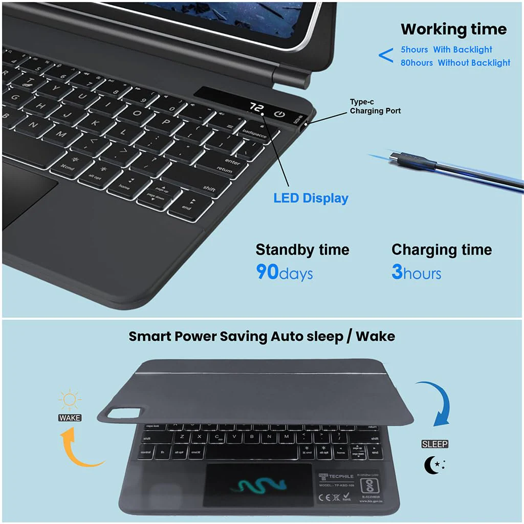 Magic Style Keyboard Case for iPad 10th Gen 10.9 inch 2022, New iPad 11th Gen (A16,2025) with 3 Level Brightness Backlit, All Gesture Touchpad, Floating Cantilever Design, LED Display, Magnetic Cover (White) - Image 4