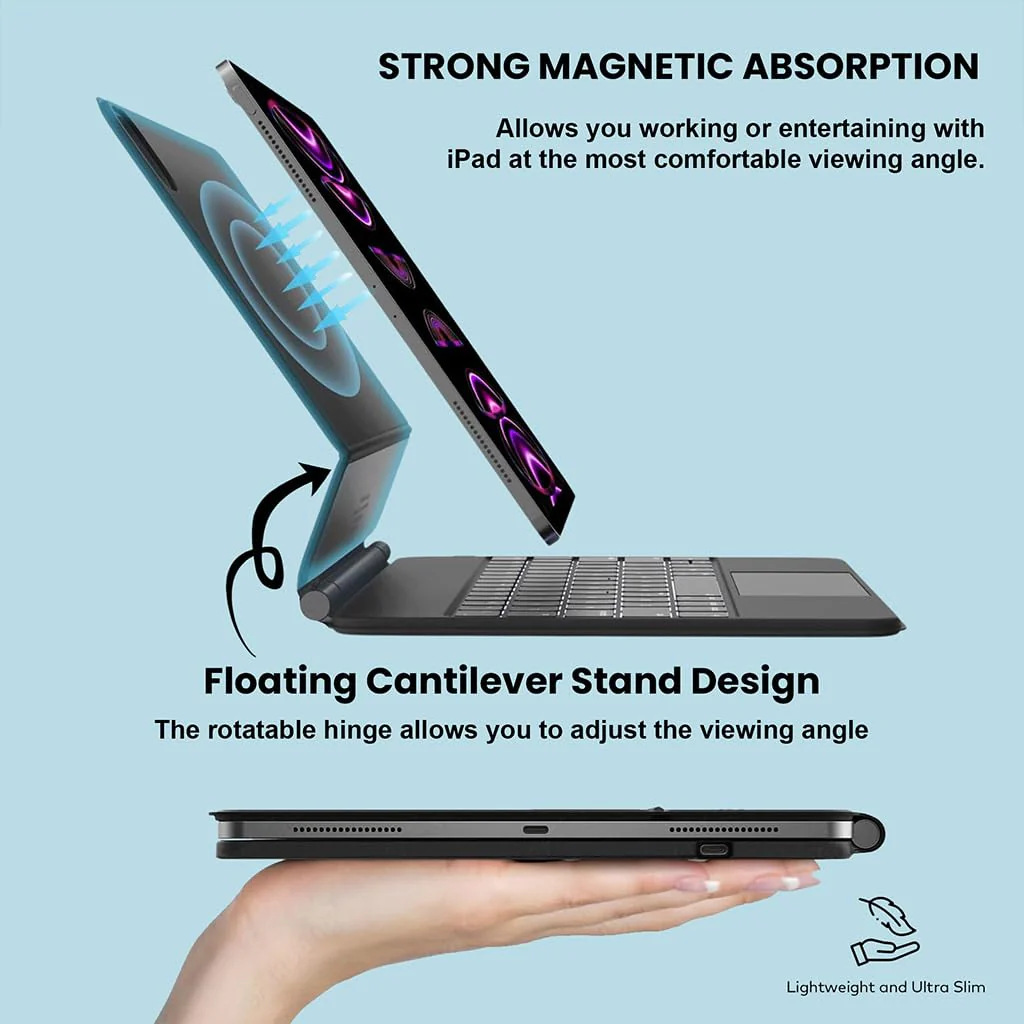 Magic Style Keyboard Case for iPad 10th Gen 10.9 inch 2022, New iPad 11th Gen (A16,2025) with 3 Level Brightness Backlit, All Gesture Touchpad, Floating Cantilever Design, LED Display, Magnetic Cover (White) - Image 5