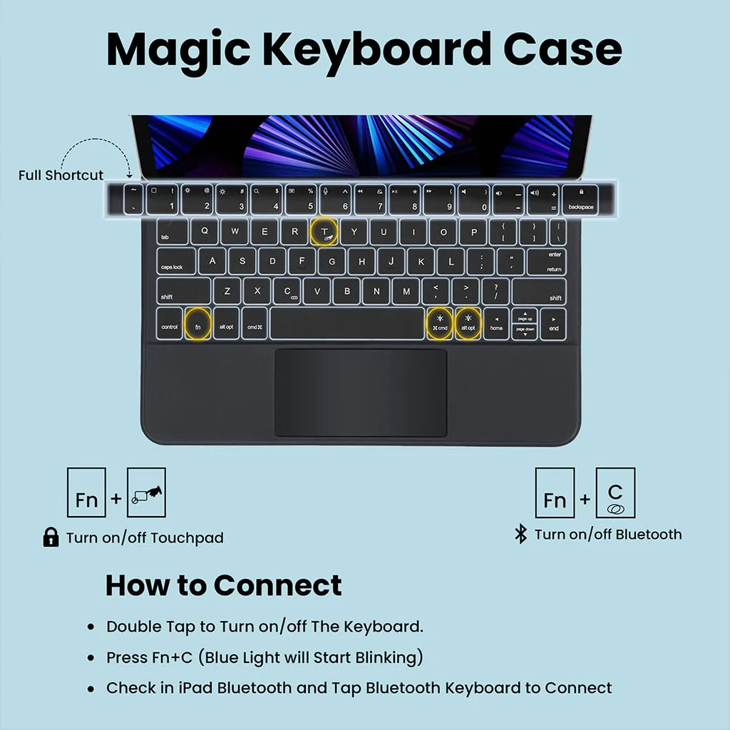 Magic Style Keyboard Case for iPad 10th Gen 10.9 inch 2022, New iPad 11th Gen (A16,2025) with 3 Level Brightness Backlit, All Gesture Touchpad, Floating Cantilever Design, LED Display, Magnetic Cover (White) - Image 7
