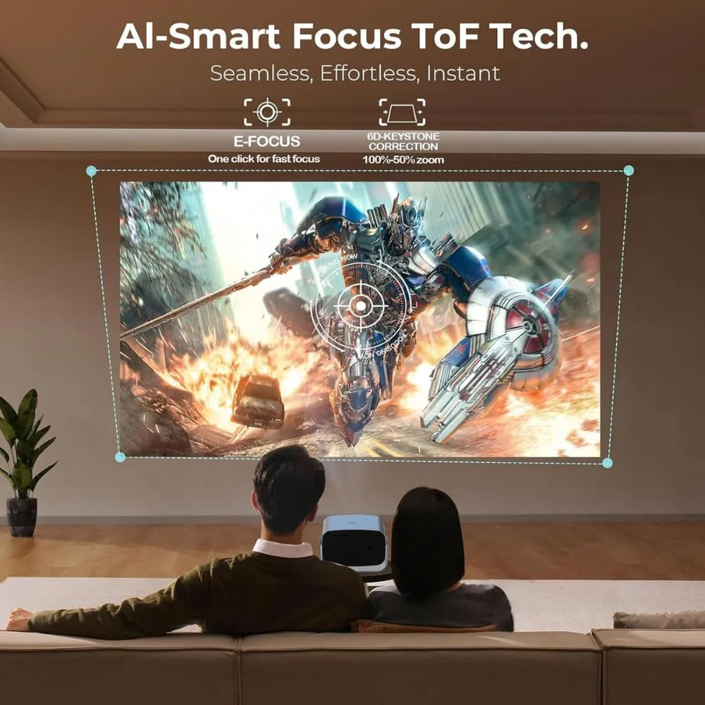 Maizic Smarthome CineCast Pro Smart LED Projector, 18000 Lumens, 4K Support, 170 Inches Screen Size, Auto [Focus | Keystone], BT v5.2, HDMI, USB, RJ45, WiFi, 1080p Native, APP Support, Miracast - Image 5