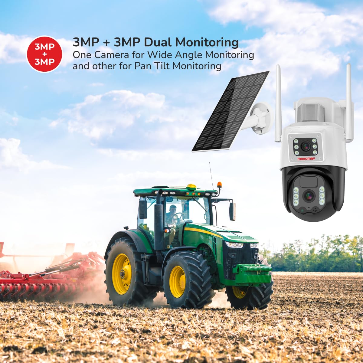 MANOMAY 3+3MP Solar Powered 4G Sim Based CCTV Outdoor Security Camera with 7W Solar Panel Built-in Battery | Surveillance for Agriculture | Remote Area | Construction Site | Garden - Image 2