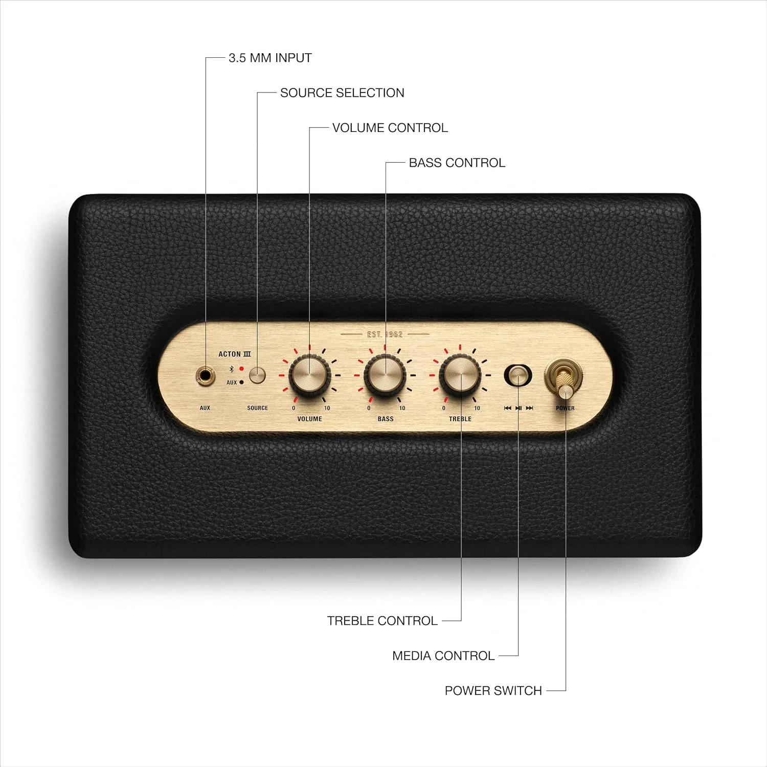 Marshall Acton III Wired Connectivity Stereo Home Speakers with Bluetooth 5.2 & RCA or 3.5mm Input – Black - Image 6
