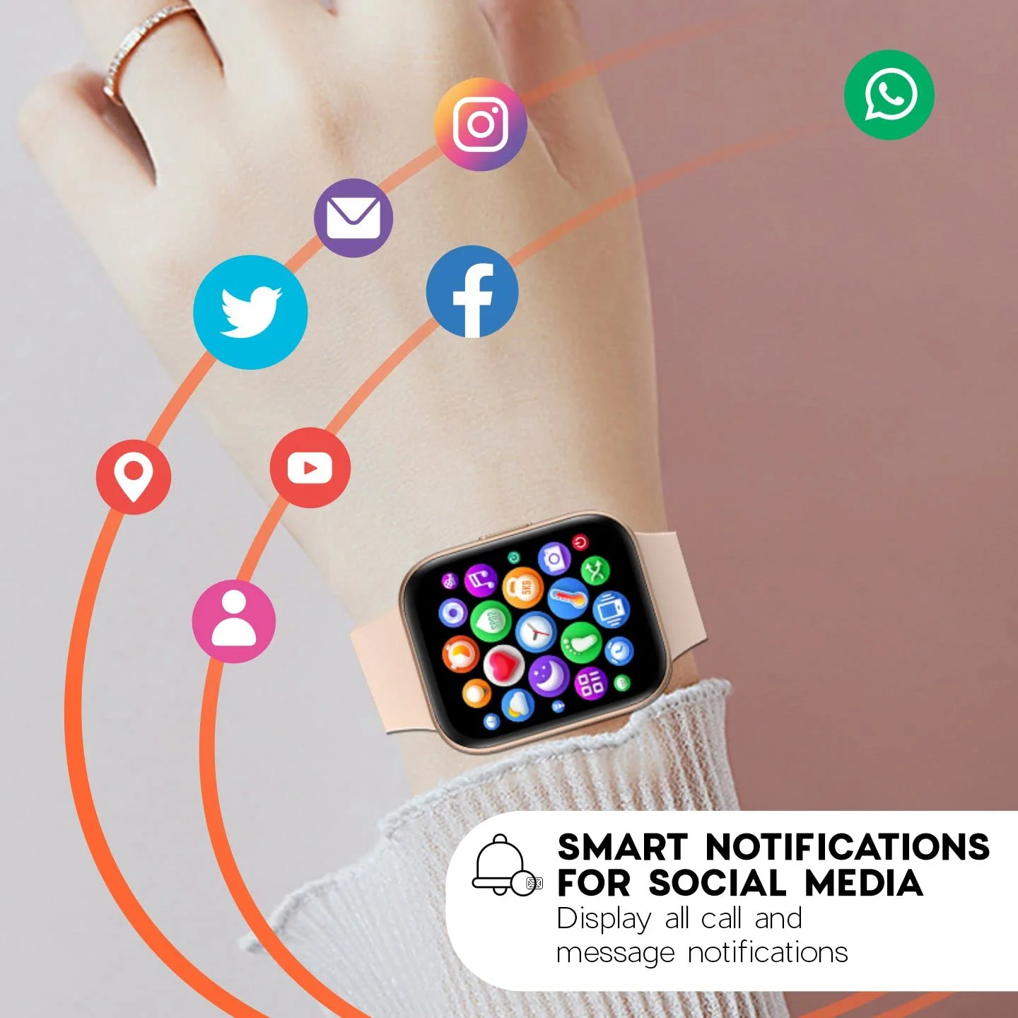 Maxx SX25 Ace Smartwatch - 1.69" Display, Bluetooth, 100+ Sports Modes, Health Suite, Voice Assistance, Includes 2 Bonus Straps (Rose Glod) - Image 6