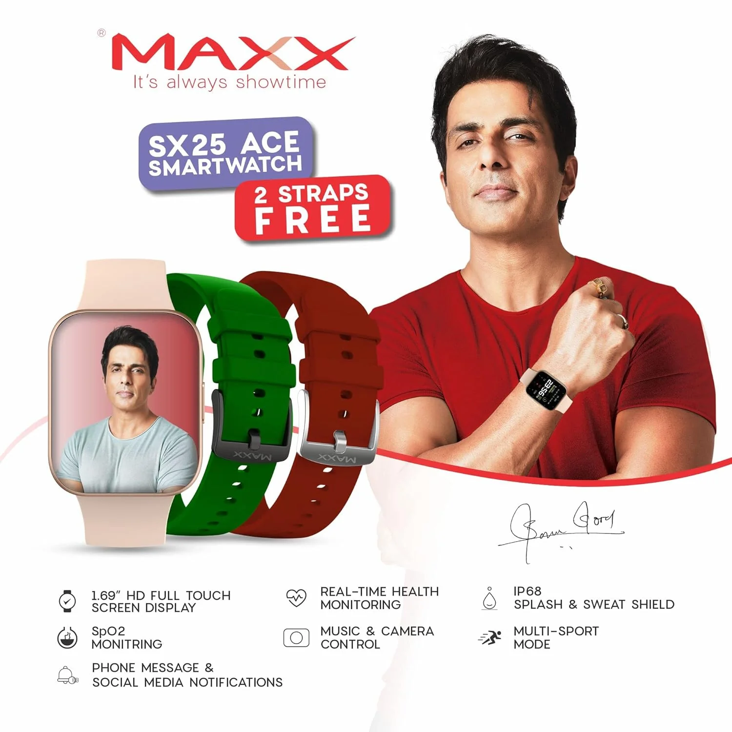 Maxx SX25 Ace Smartwatch - 1.69" Display, Bluetooth, 100+ Sports Modes, Health Suite, Voice Assistance, Includes 2 Bonus Straps (Rose Glod) - Image 9