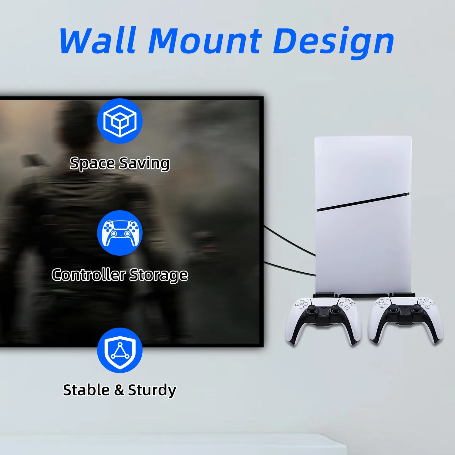 Mcbazel Wall Mount Kit for PS5 Slim Disc and Digital Edition Only, Wall Mount Stand with Controller Holder, Wall Mount Vertical Stand for PS5 Slim Console - Black - Image 2