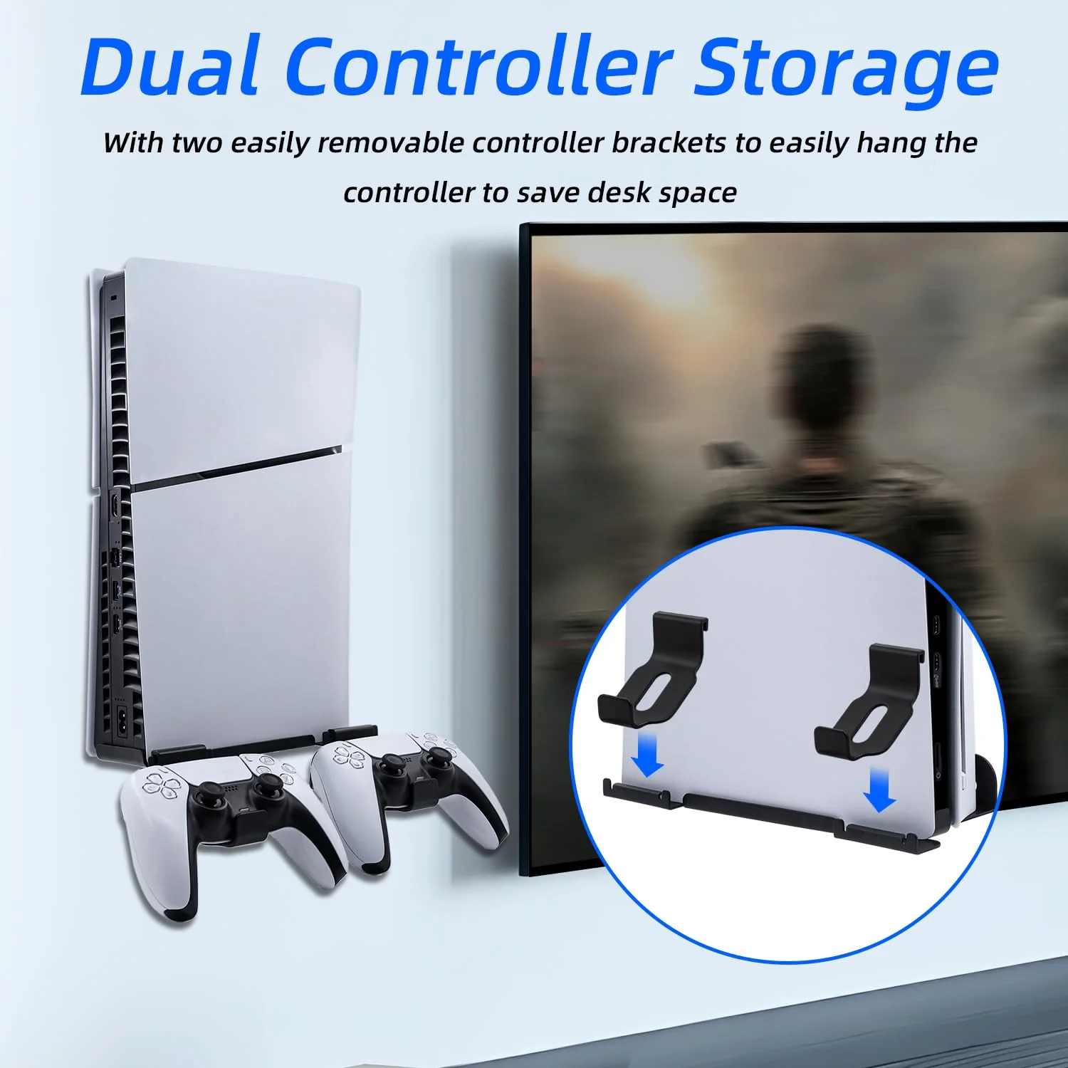 Mcbazel Wall Mount Kit for PS5 Slim Disc and Digital Edition Only, Wall Mount Stand with Controller Holder, Wall Mount Vertical Stand for PS5 Slim Console - Black - Image 4