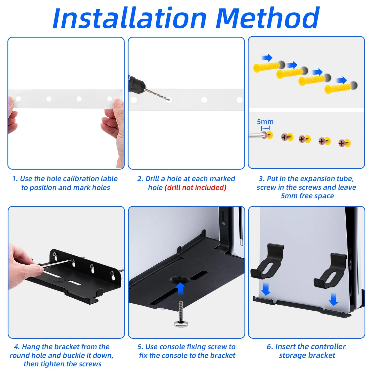 Mcbazel Wall Mount Kit for PS5 Slim Disc and Digital Edition Only, Wall Mount Stand with Controller Holder, Wall Mount Vertical Stand for PS5 Slim Console - Black - Image 7