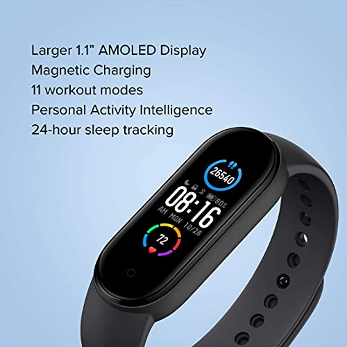 MI Smart Band 5 - India's No. 1 Fitness Band, 1.1" (2.8 cm) AMOLED Color Display, 2 Weeks Battery Life, Personal Activity Intelligence (PAI), 11 Sports Mode, Heart Rate, Women's Health Tracking (Black) - Image 2