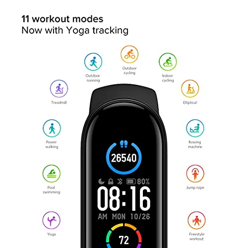 MI Smart Band 5 - India's No. 1 Fitness Band, 1.1" (2.8 cm) AMOLED Color Display, 2 Weeks Battery Life, Personal Activity Intelligence (PAI), 11 Sports Mode, Heart Rate, Women's Health Tracking (Black) - Image 3