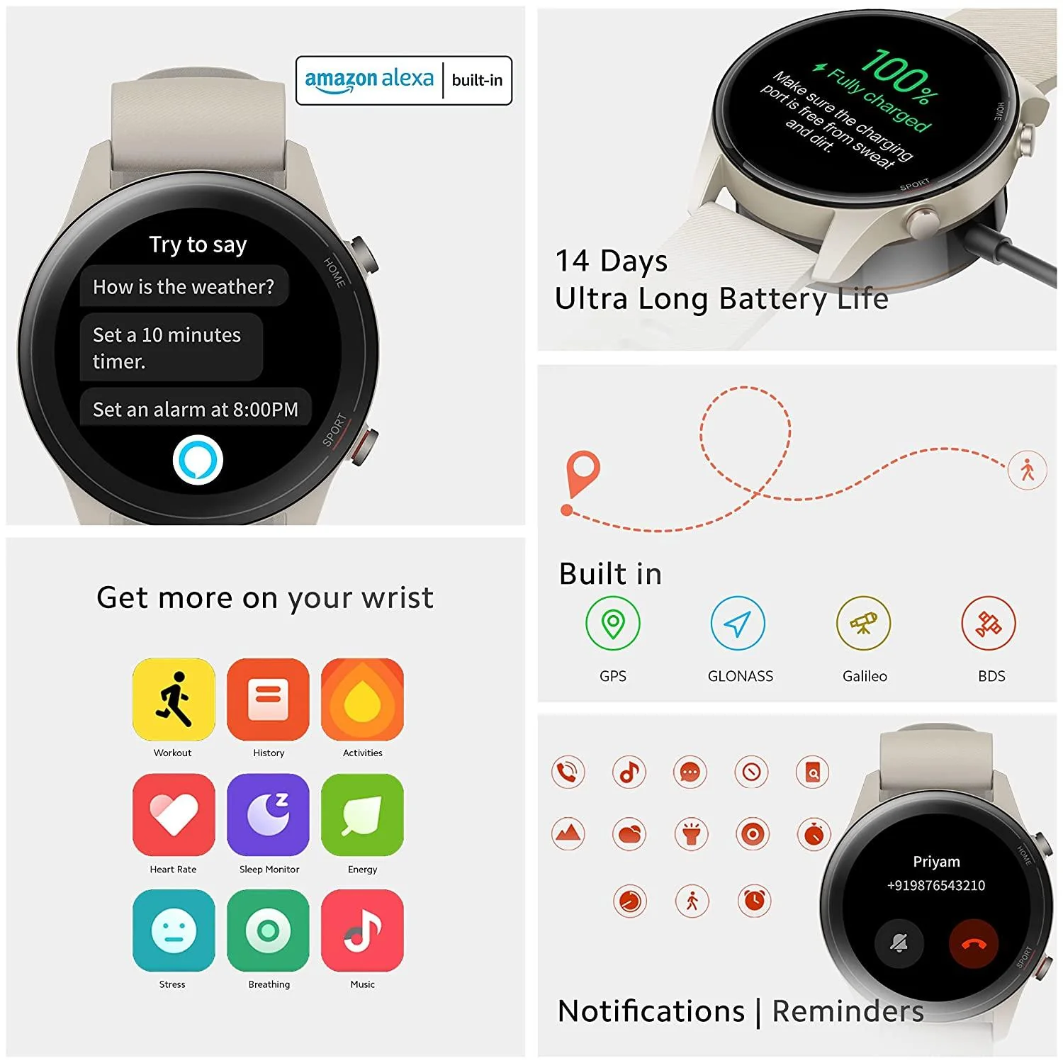Mi Watch Revolve Active (Beige) - 1.39" AMOLED Display, SpO2, GPS and Sleep Monitor, Alexa Built-in, 117 Sports Mode, Personalized Watch Faces, 2 Weeks Battery Life, Music and Camera Control - Image 2