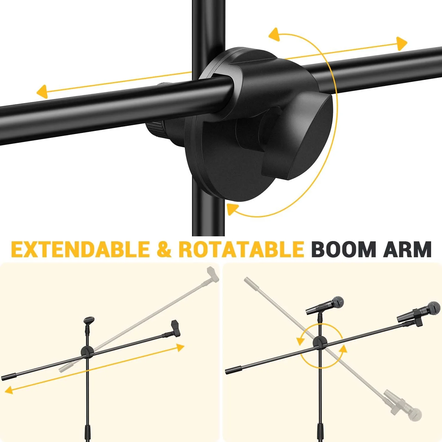Microphone Stand, Ohuhu Mic Stand Tripod with Mic Clips, Boom Microphone Stand for Kids Adults, Microphone with Stand for Singing Speech Home Studio Usage, Height Adjustable, Light Weight - Image 2