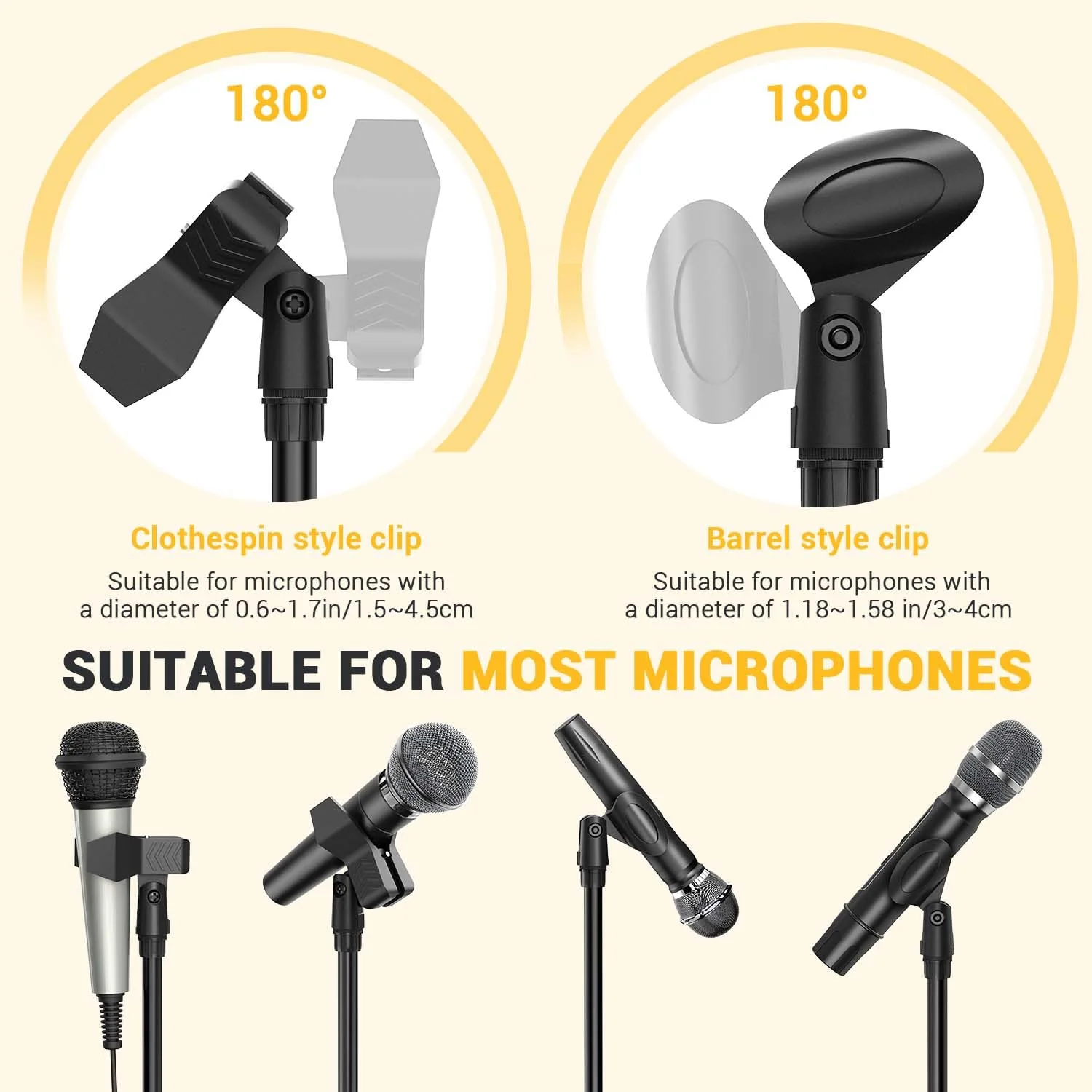 Microphone Stand, Ohuhu Mic Stand Tripod with Mic Clips, Boom Microphone Stand for Kids Adults, Microphone with Stand for Singing Speech Home Studio Usage, Height Adjustable, Light Weight - Image 8
