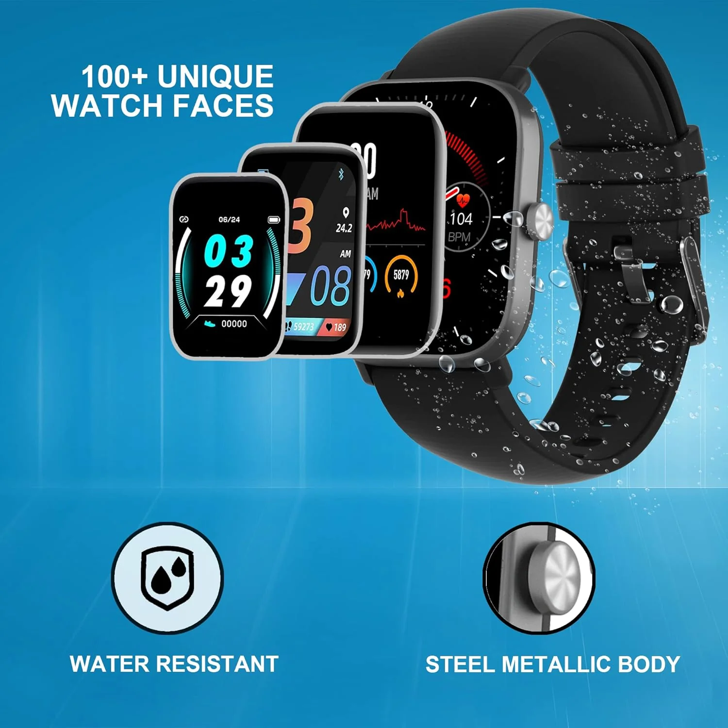 Mustard Tempo Smart Watch with 1.69" HD Display, Water Proof IP68, 120+ Sports Mode, Multiple Watch Faces, Dedicated Spo2, Android + iOS, Dynamic Heart Rate Analysis, Notifications (Black) - Image 2