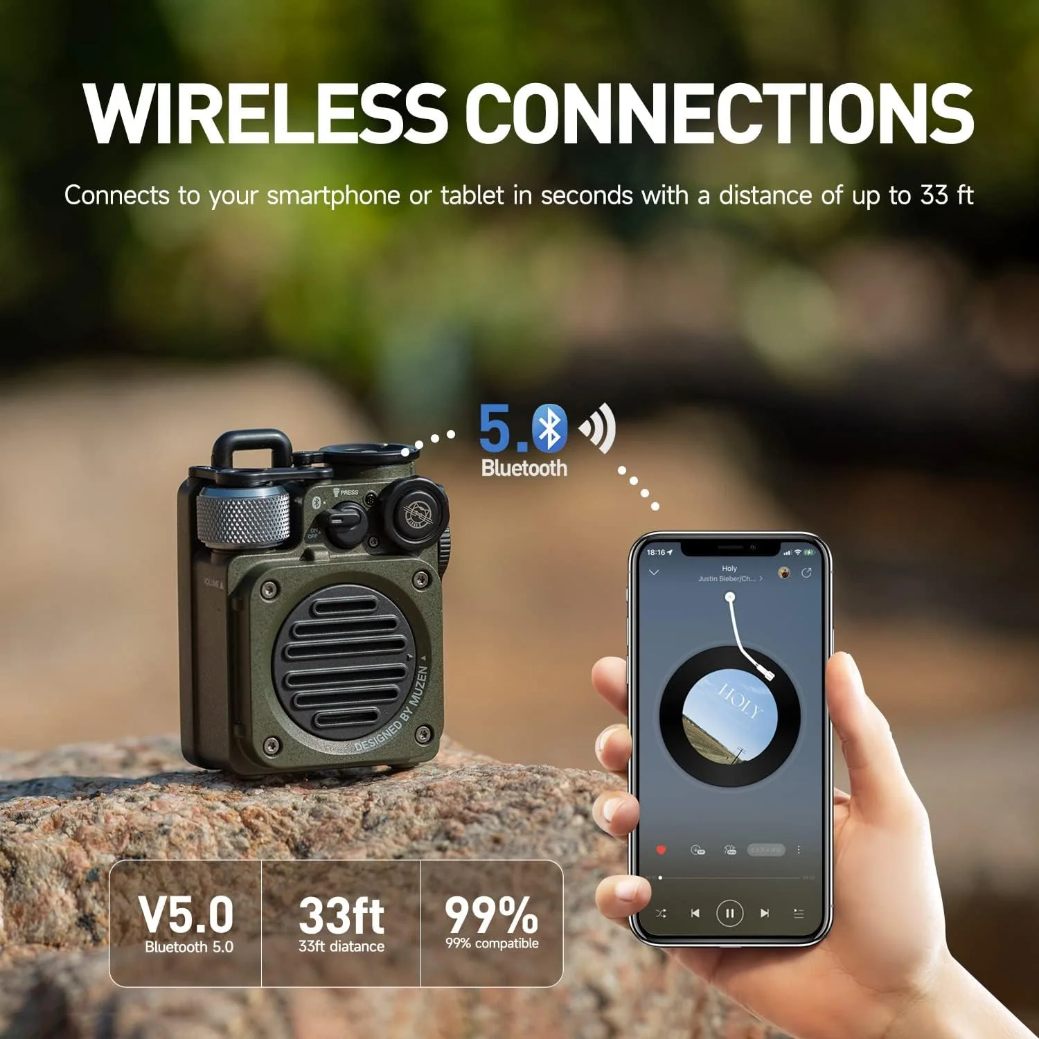 Muzen Wild Mini Rugged Portable Wireless Bluetooth Speaker 5.0 | Without Gift Box| Upto 8hrs Playback Time| IPX5 Waterproof| Party Boost| for Home, Party, Travel Purpose| Flashlight Modes - Image 4