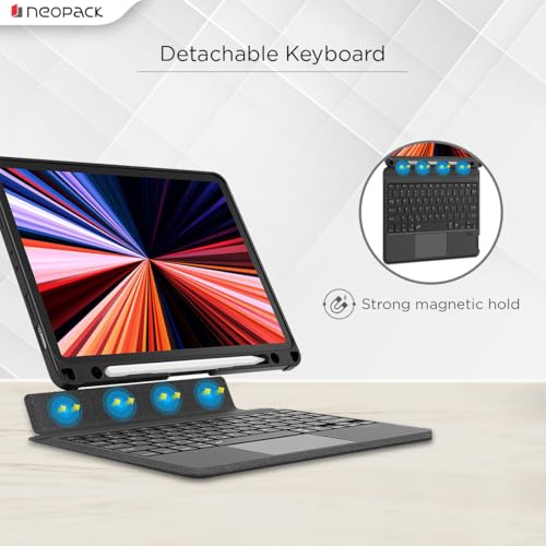 Neopack Magnetic Smart Cover with Detachable Bluetooth Keyboard for iPad Air 13", Fits: M2 & 2025 M3 Models/iPad Pro 12.9" (4th, 5th & 6th Gen), Built-in Pencil Holder, Multi Color Backlite (Black) - Image 2