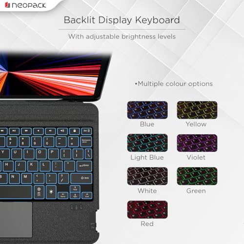 Neopack Magnetic Smart Cover with Detachable Bluetooth Keyboard for iPad Air 13", Fits: M2 & 2025 M3 Models/iPad Pro 12.9" (4th, 5th & 6th Gen), Built-in Pencil Holder, Multi Color Backlite (Black) - Image 4