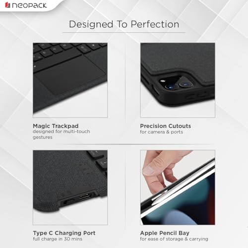 Neopack Magnetic Smart Cover with Detachable Bluetooth Keyboard for iPad Air 13", Fits: M2 & 2025 M3 Models/iPad Pro 12.9" (4th, 5th & 6th Gen), Built-in Pencil Holder, Multi Color Backlite (Black) - Image 6