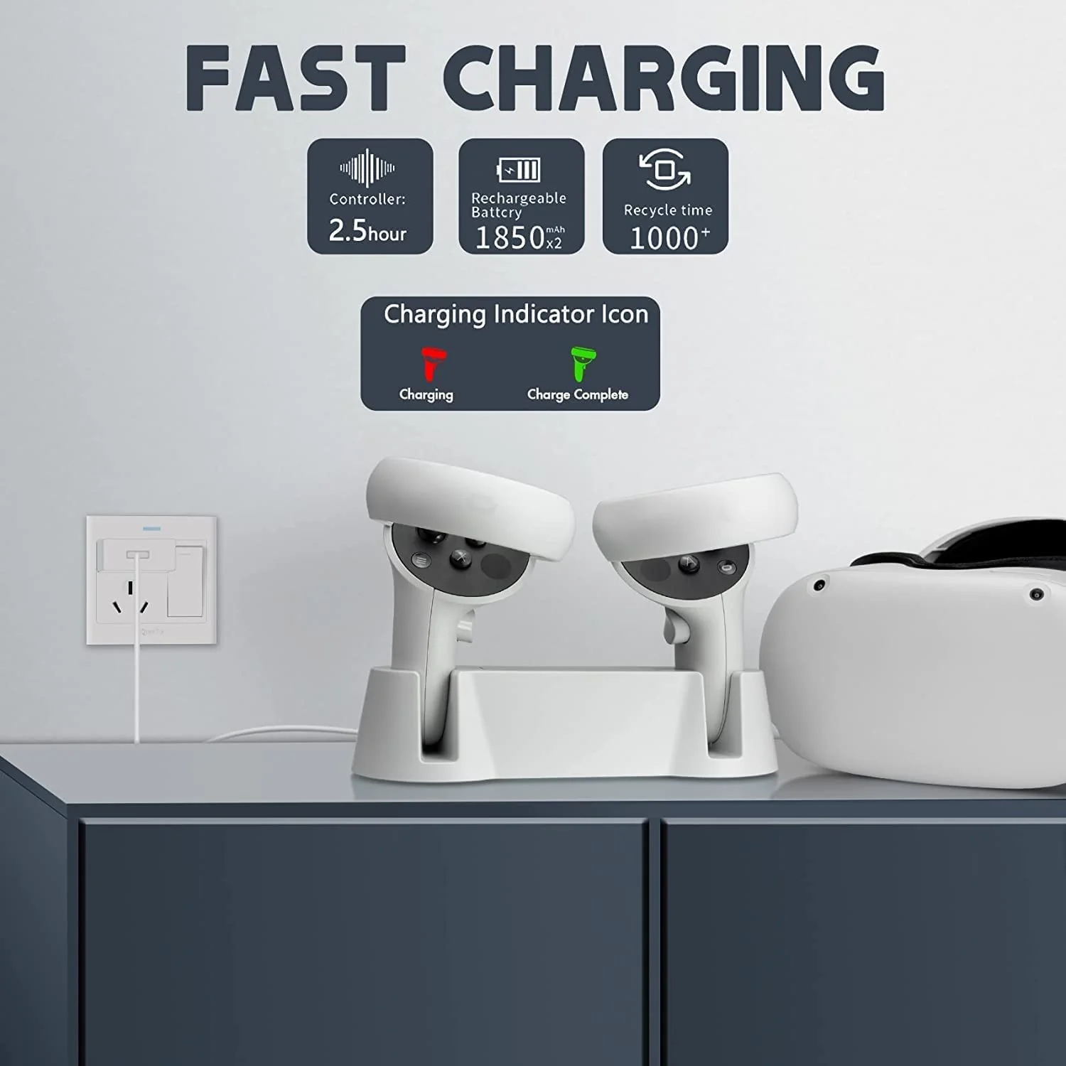 New World Charging Dock for Meta quest Oculus Quest 2 Controllers,VR Charger Station Fast Charging Kit for Meta Oculus Quest 2 Controllers with 2 Rechargeable Batteries - Image 5