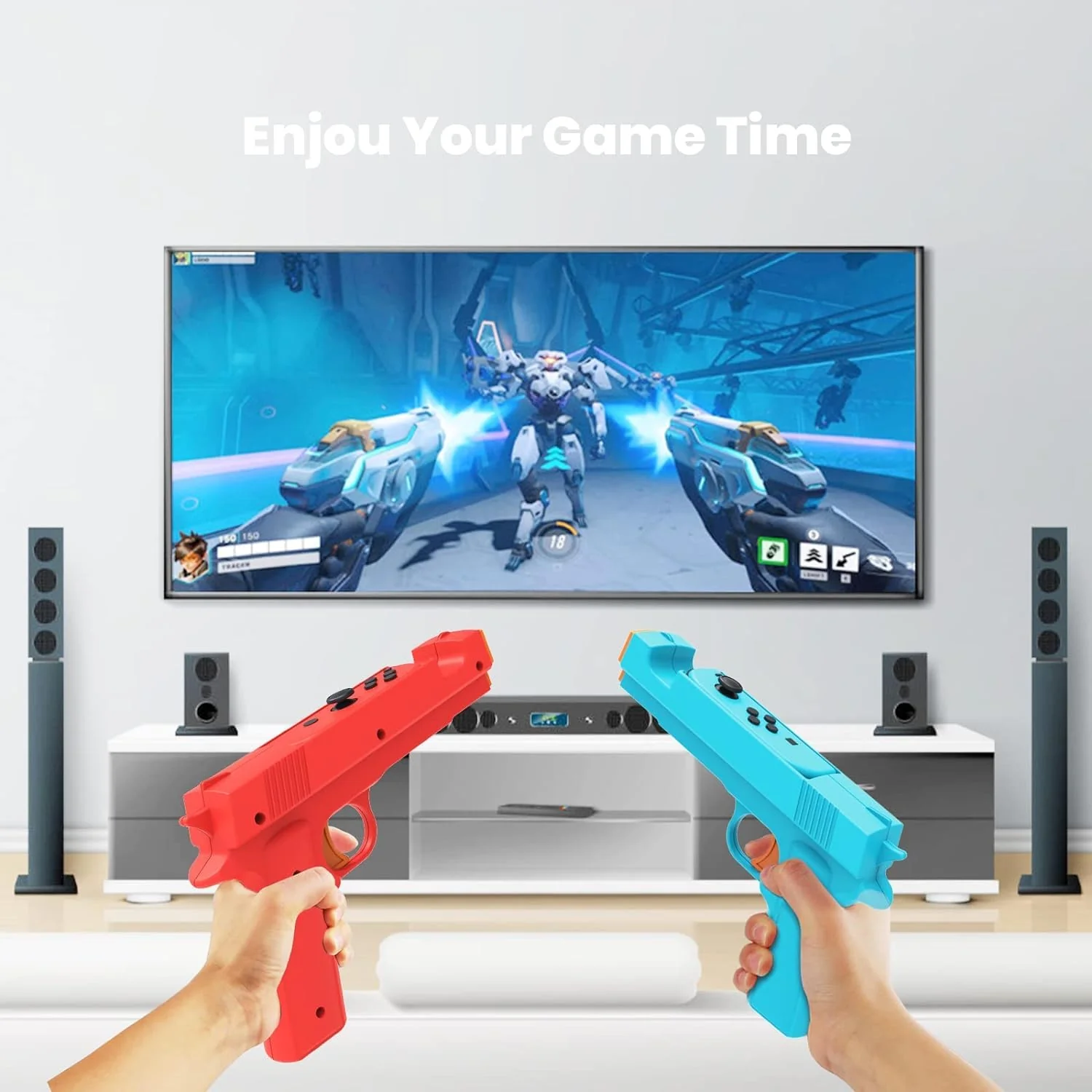 New World Shooting Game Gun Controller Compatible with Switch/Switch OLED Joy-Con, Hand Grip Motion Controller for Nin-tendo Switch Shooter Hunting Games (Blue + Red) - Image 2