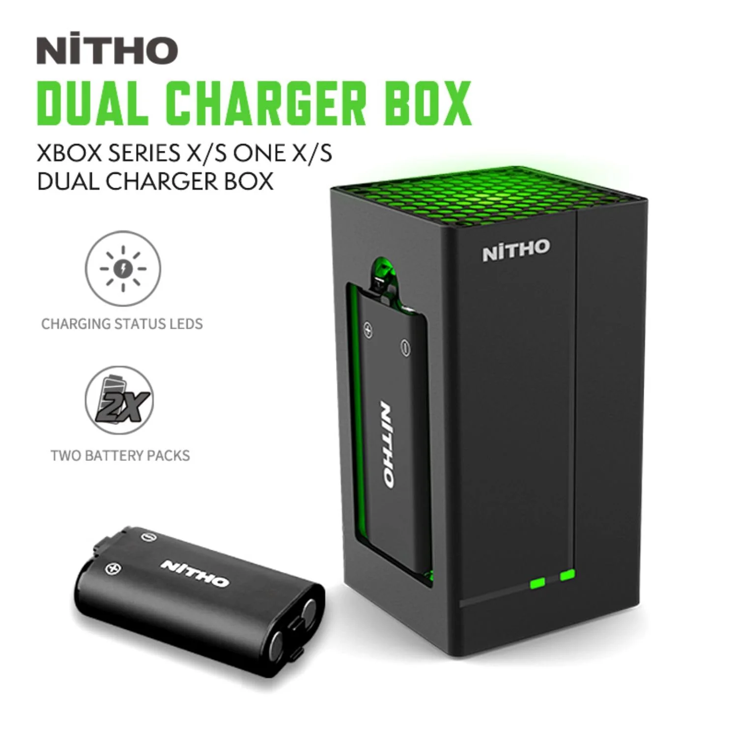 NITHO Controller Battery Pack and Charging Dock, Compatible with Xbox Series X|S, Xbox One/One X/One S Elite, Includes 2 Rechargeable Batteries and USB-C Cable - Image 2