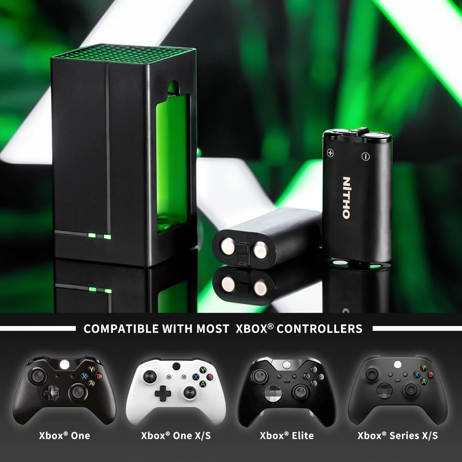 NITHO Controller Battery Pack and Charging Dock, Compatible with Xbox Series X|S, Xbox One/One X/One S Elite, Includes 2 Rechargeable Batteries and USB-C Cable - Image 4