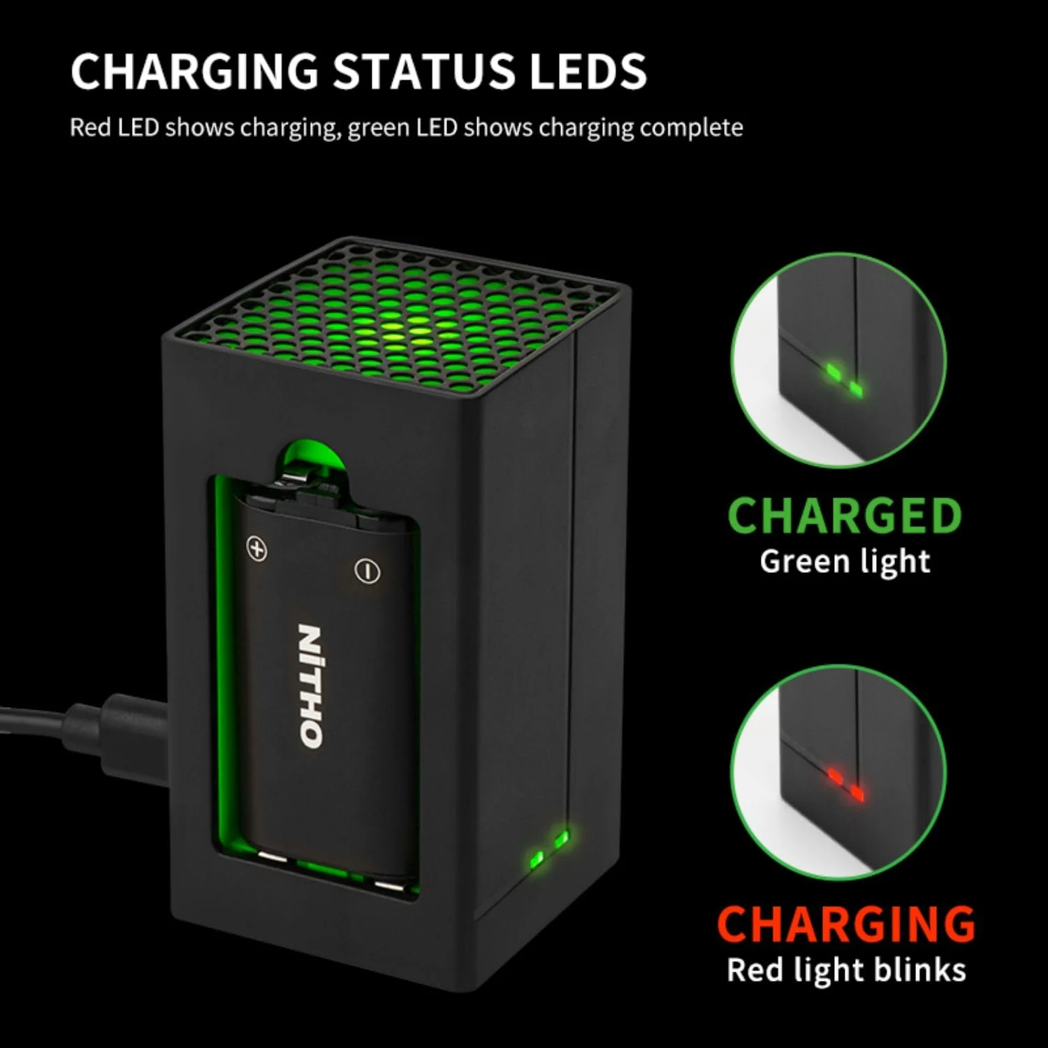 NITHO Controller Battery Pack and Charging Dock, Compatible with Xbox Series X|S, Xbox One/One X/One S Elite, Includes 2 Rechargeable Batteries and USB-C Cable - Image 5