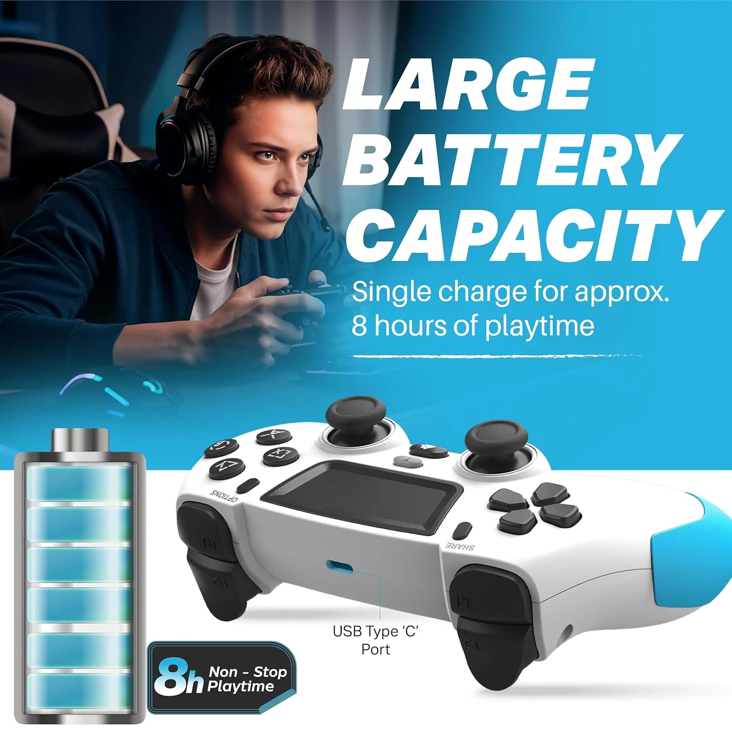 NITHO SMART PS Wireless Controller for PC, PS4, PS3, Android & iOS (Without Receiver) - Image 4