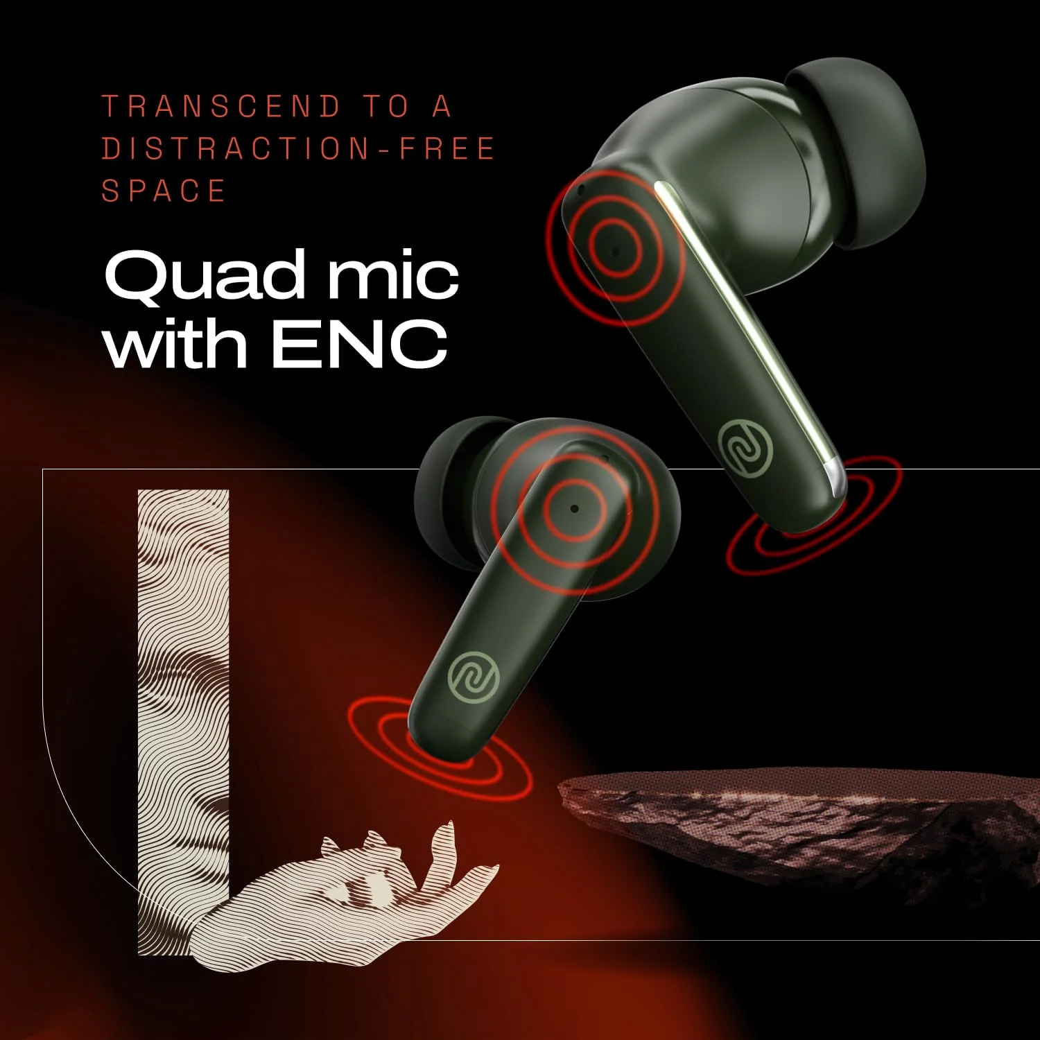 Noise Buds Venus Truly Wireless in-Ear Earbuds with ANC(Upto 30dB), 40H Playtime, Quad Mic with ENC, Instacharge(10 min=120 min), Low Latency(up to 45ms),10mm Driver (Galaxy Green) - Image 5