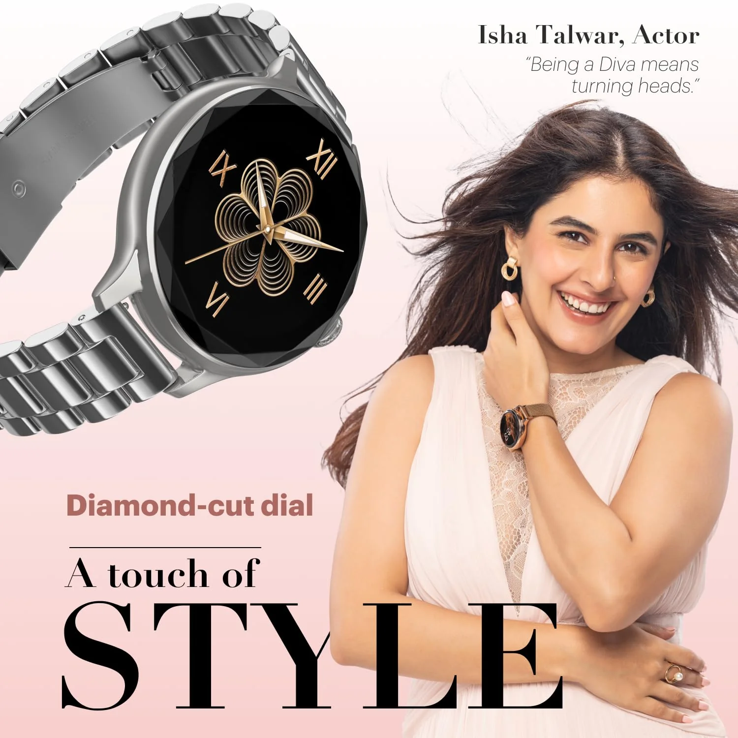 Noise Diva Smartwatch for Women with Diamond Cut Dial, Glossy Metallic Finish, AMOLED Display, New Metal Straps, 100+ Watch Faces, Female Cycle Tracker Smart Watch for Women - Image 4