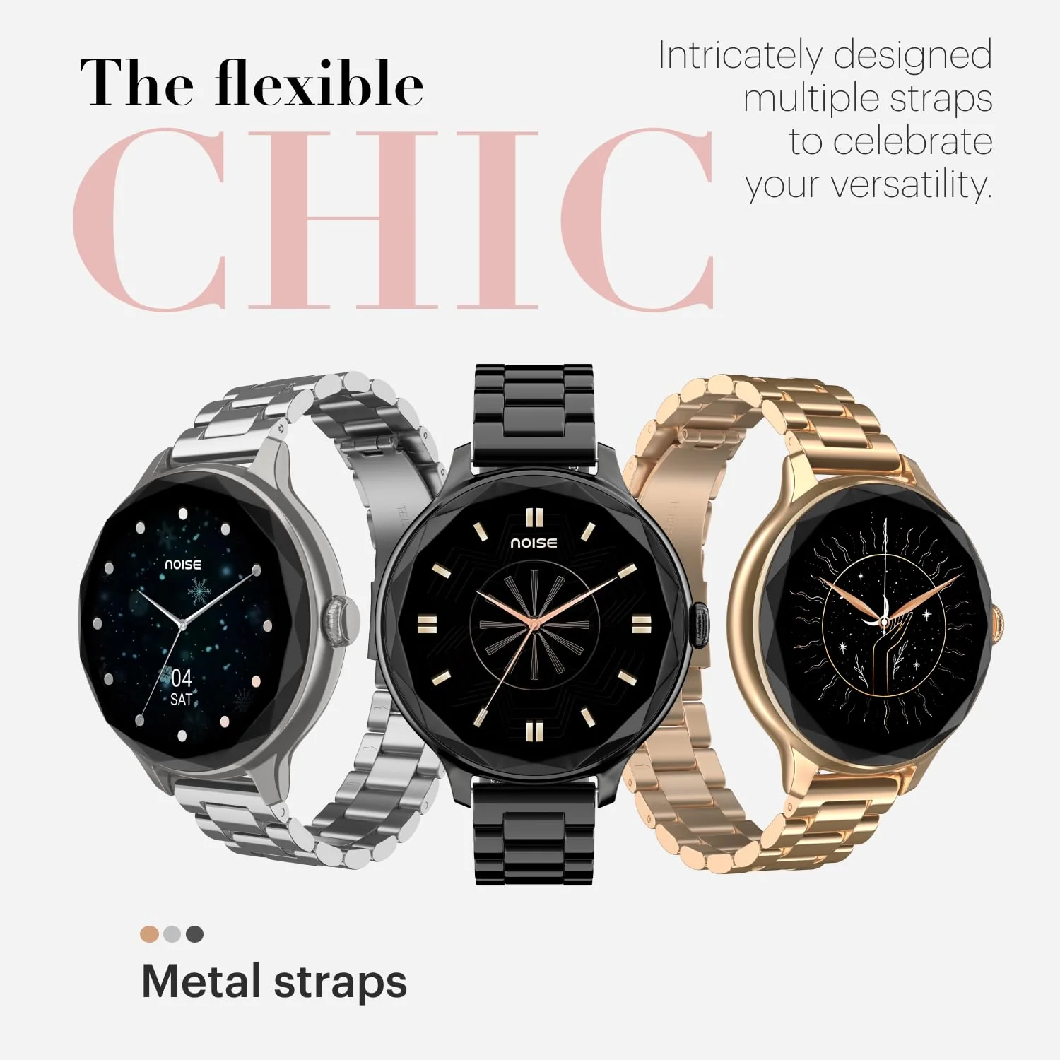 Noise Diva Smartwatch for Women with Diamond Cut Dial, Glossy Metallic Finish, AMOLED Display, New Metal Straps, 100+ Watch Faces, Female Cycle Tracker Smart Watch for Women - Image 5