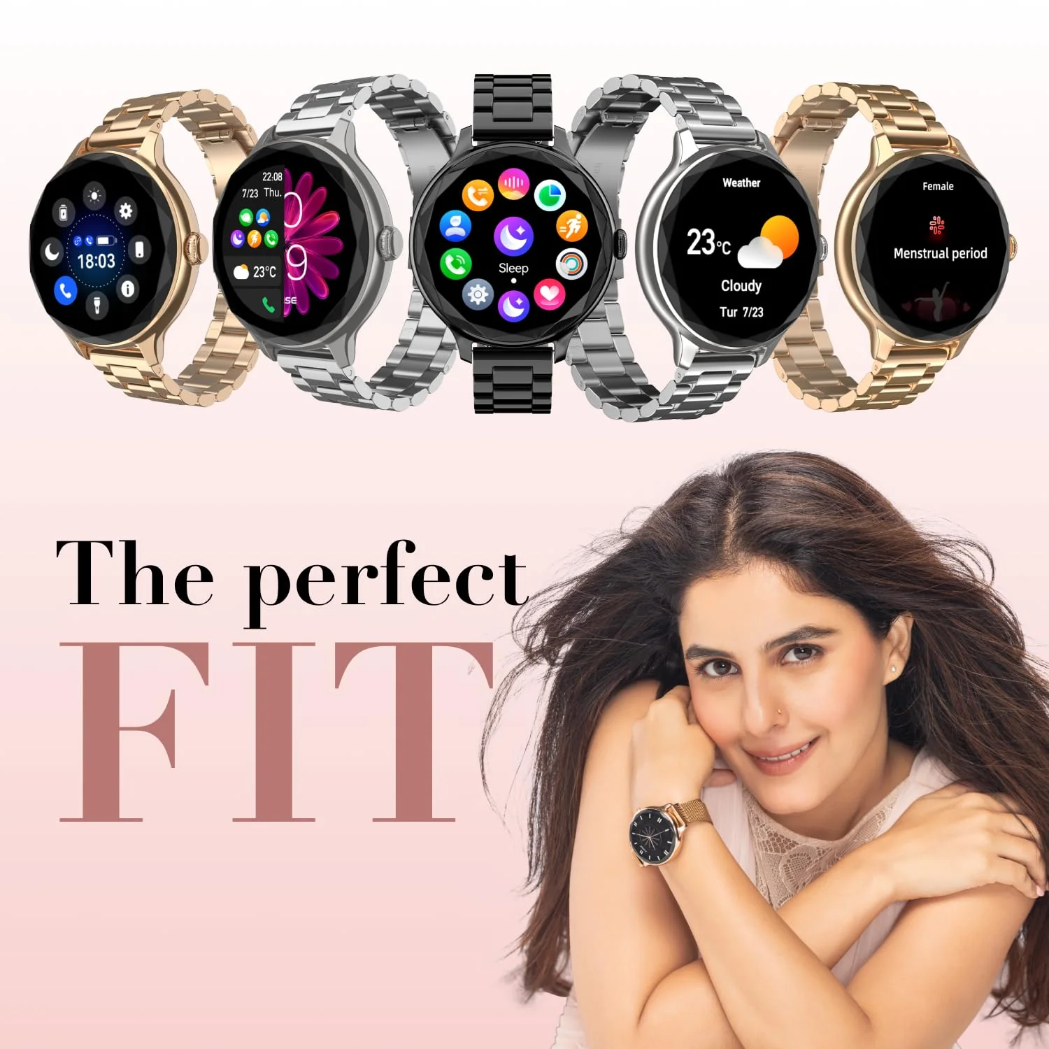 Noise Diva Smartwatch for Women with Diamond Cut Dial, Glossy Metallic Finish, AMOLED Display, New Metal Straps, 100+ Watch Faces, Female Cycle Tracker Smart Watch for Women - Image 8