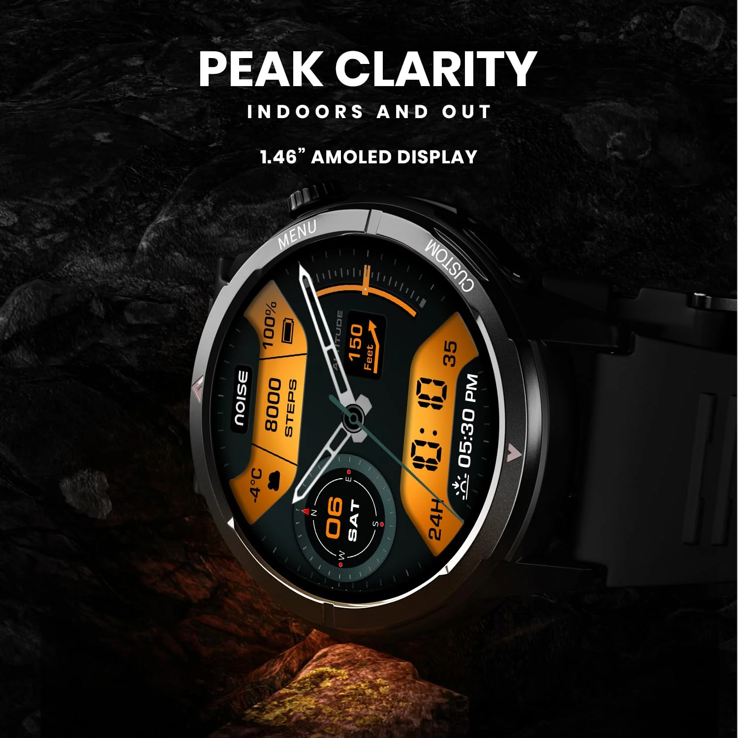 Noise Endeavour 2 Rugged Smart Watch – 1.46″ AMOLED Display, Built-in GPS, ABC Sensors, Up to 7-Day Battery, 5ATM Water Resistance, AI, Strava Integration, for iOS & Android (Jet Black) - Image 4